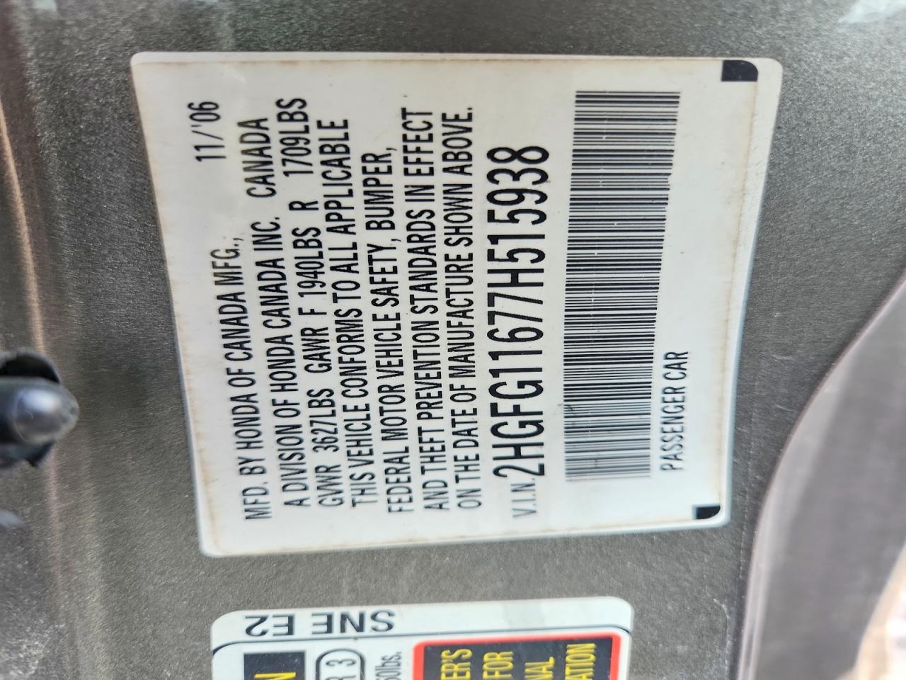 2007 Honda Civic Lx Gray vin: 2HGFG11677H515938