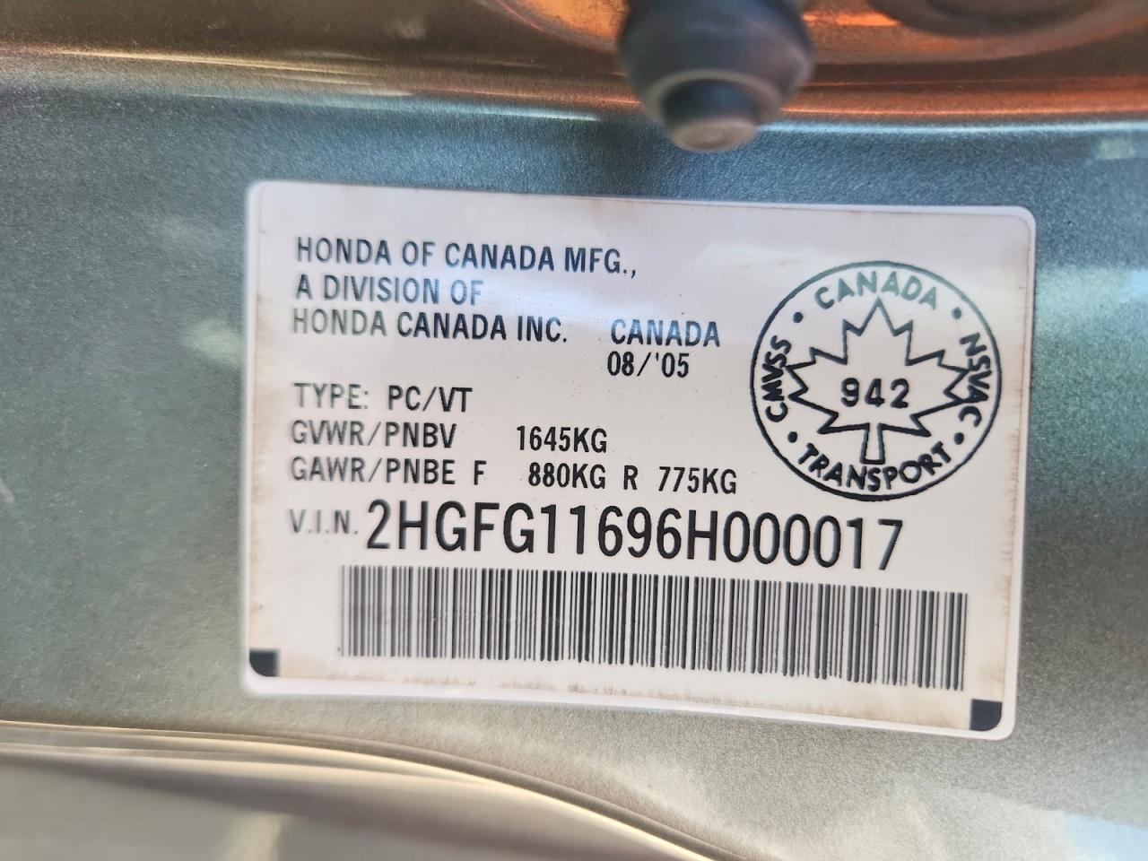 2006 Honda Civic Lx Gray vin: 2HGFG11696H000017