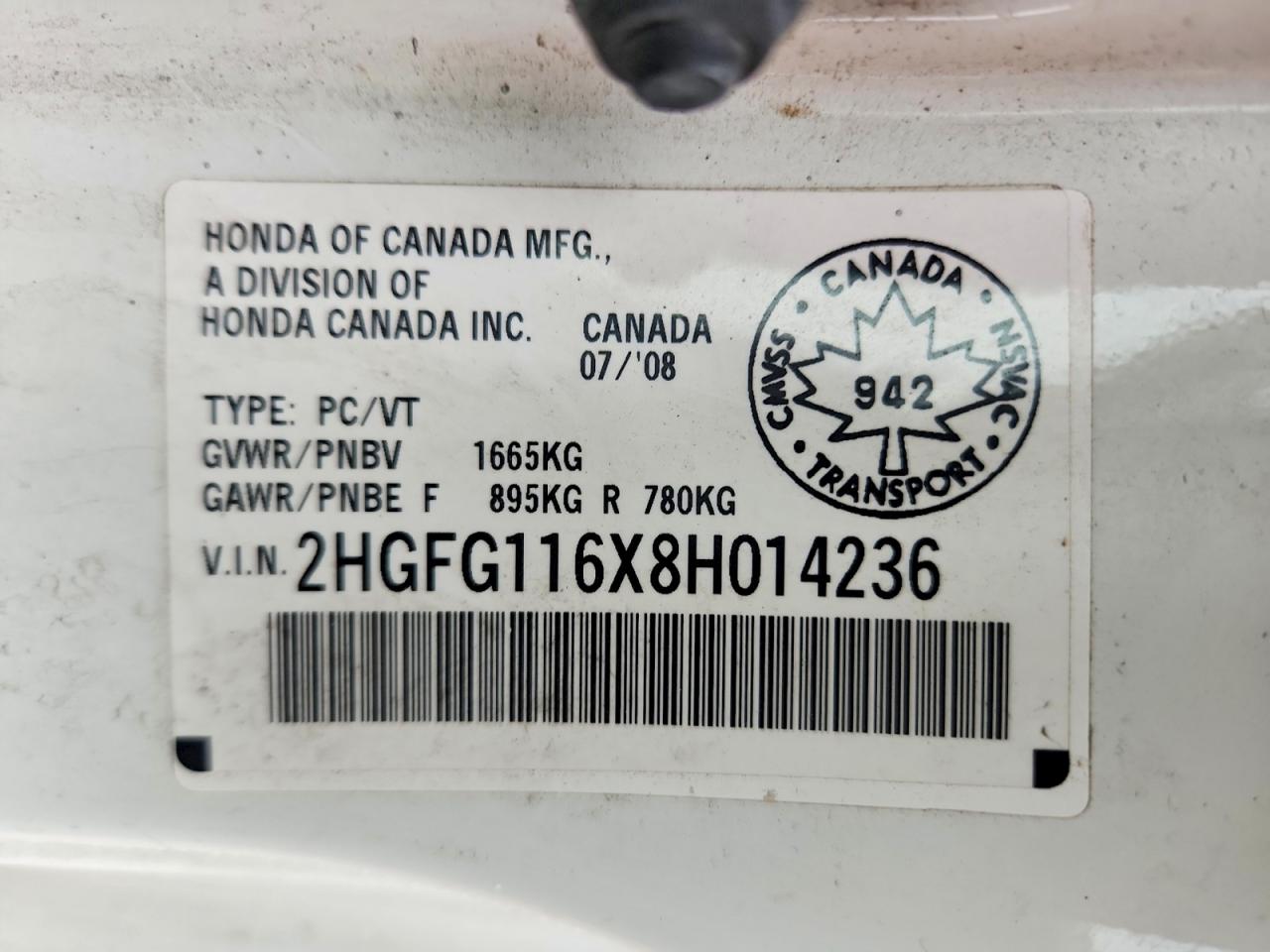 2008 Honda Civic Lx White vin: 2HGFG116X8H014236