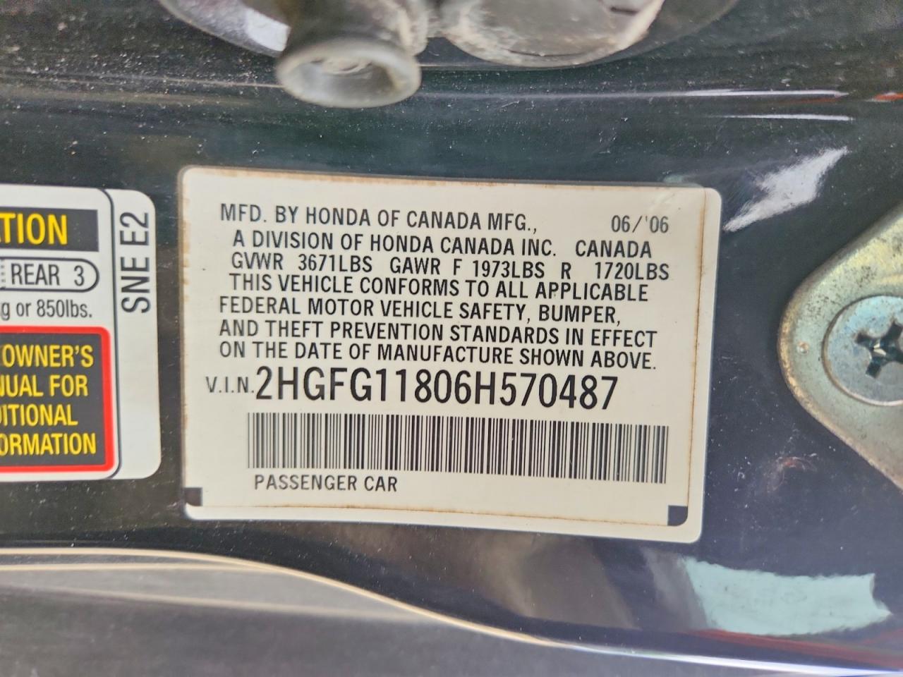 2006 Honda Civic Ex Black vin: 2HGFG11806H570487