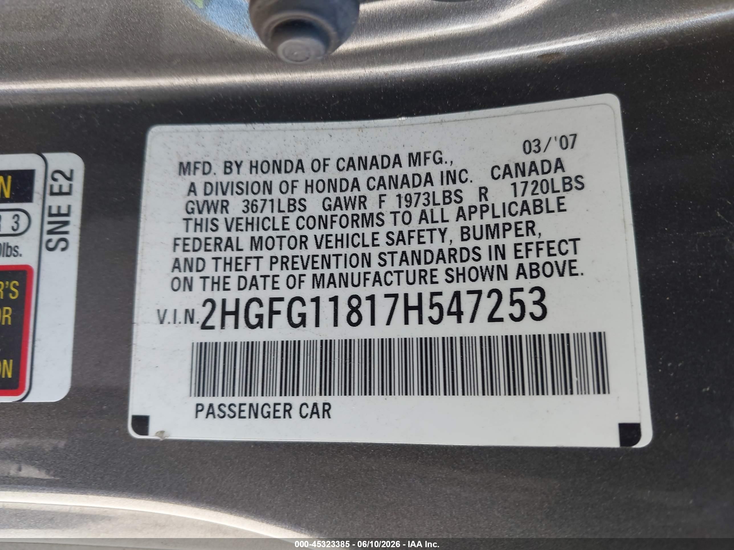 2007 Honda Civic Ex Gray vin: 2HGFG11817H547253