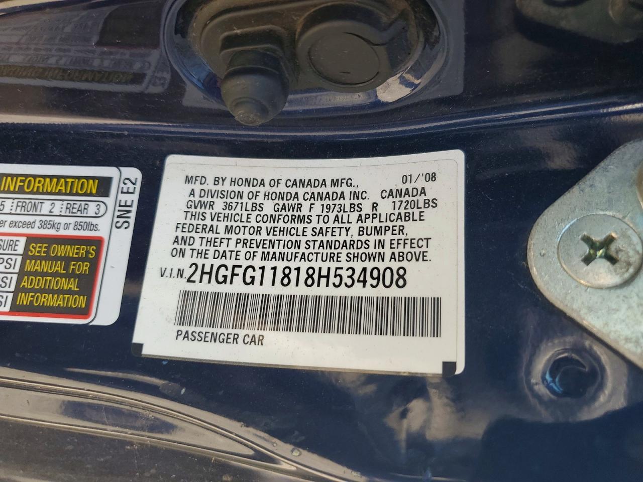 2008 Honda Civic Ex Blue vin: 2HGFG11818H534908