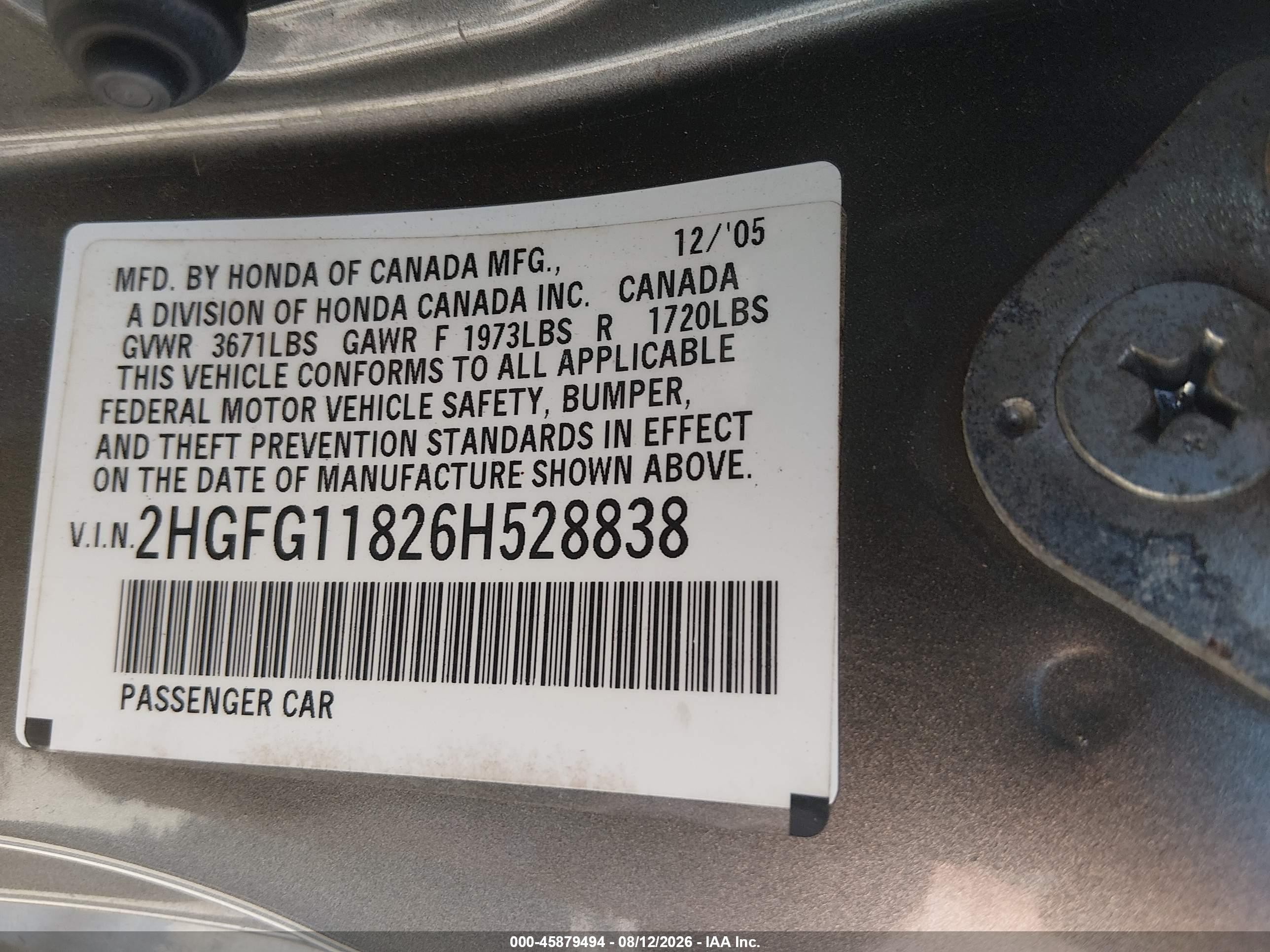 2006 Honda Civic Ex Gray vin: 2HGFG11826H528838