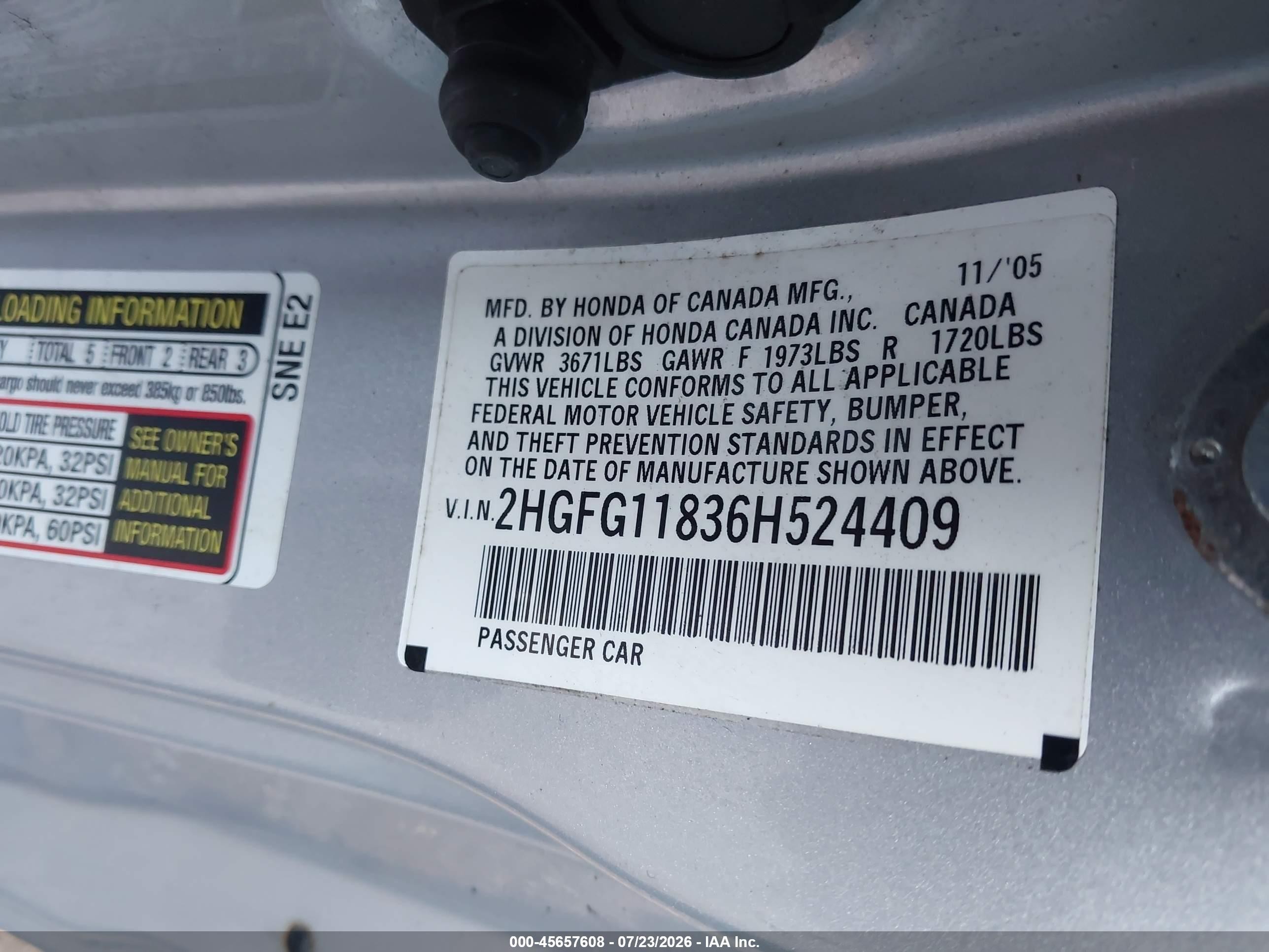 2006 Honda Civic Ex Silver vin: 2HGFG11836H524409
