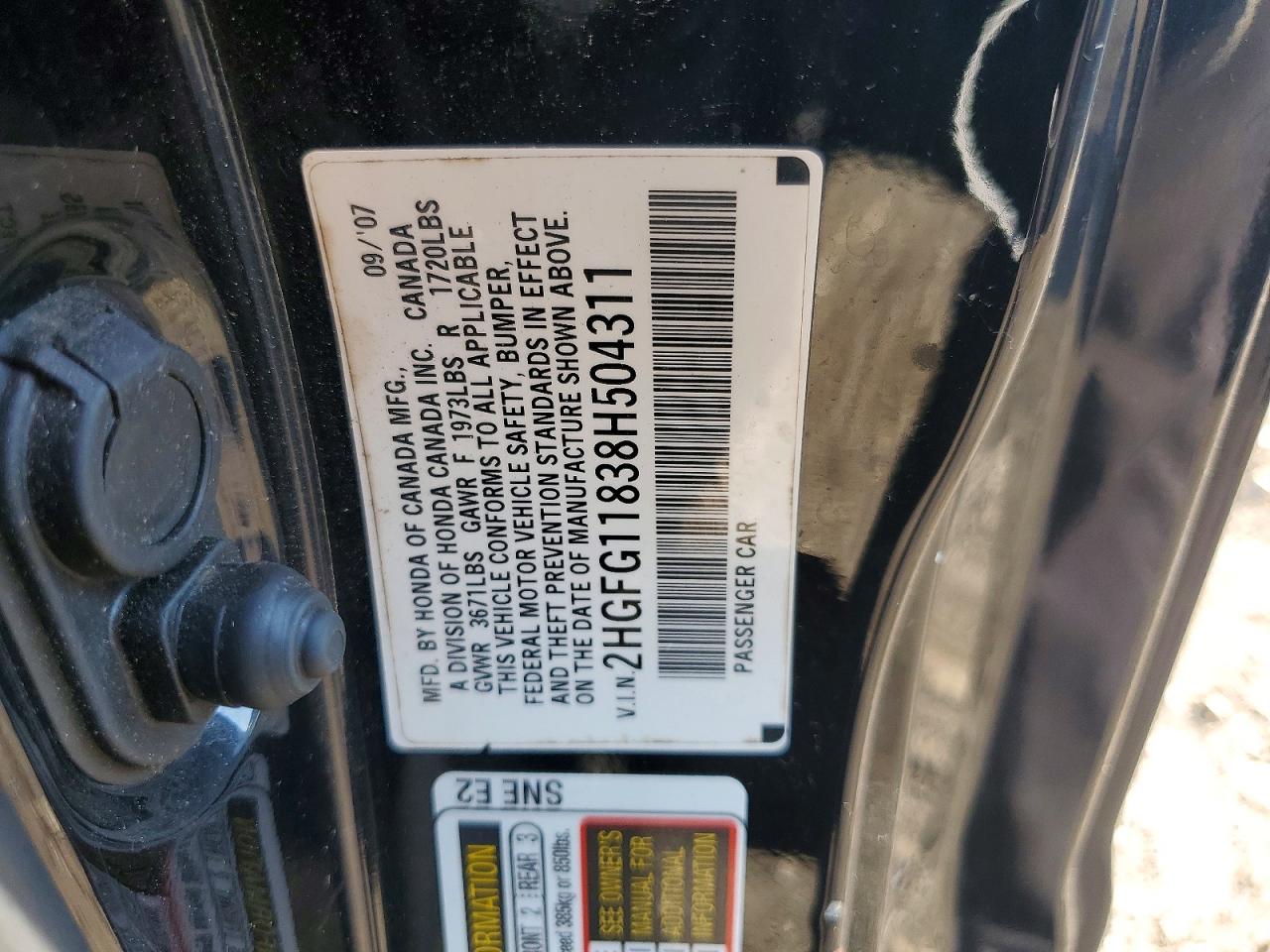 2008 Honda Civic Ex Black vin: 2HGFG11838H504311