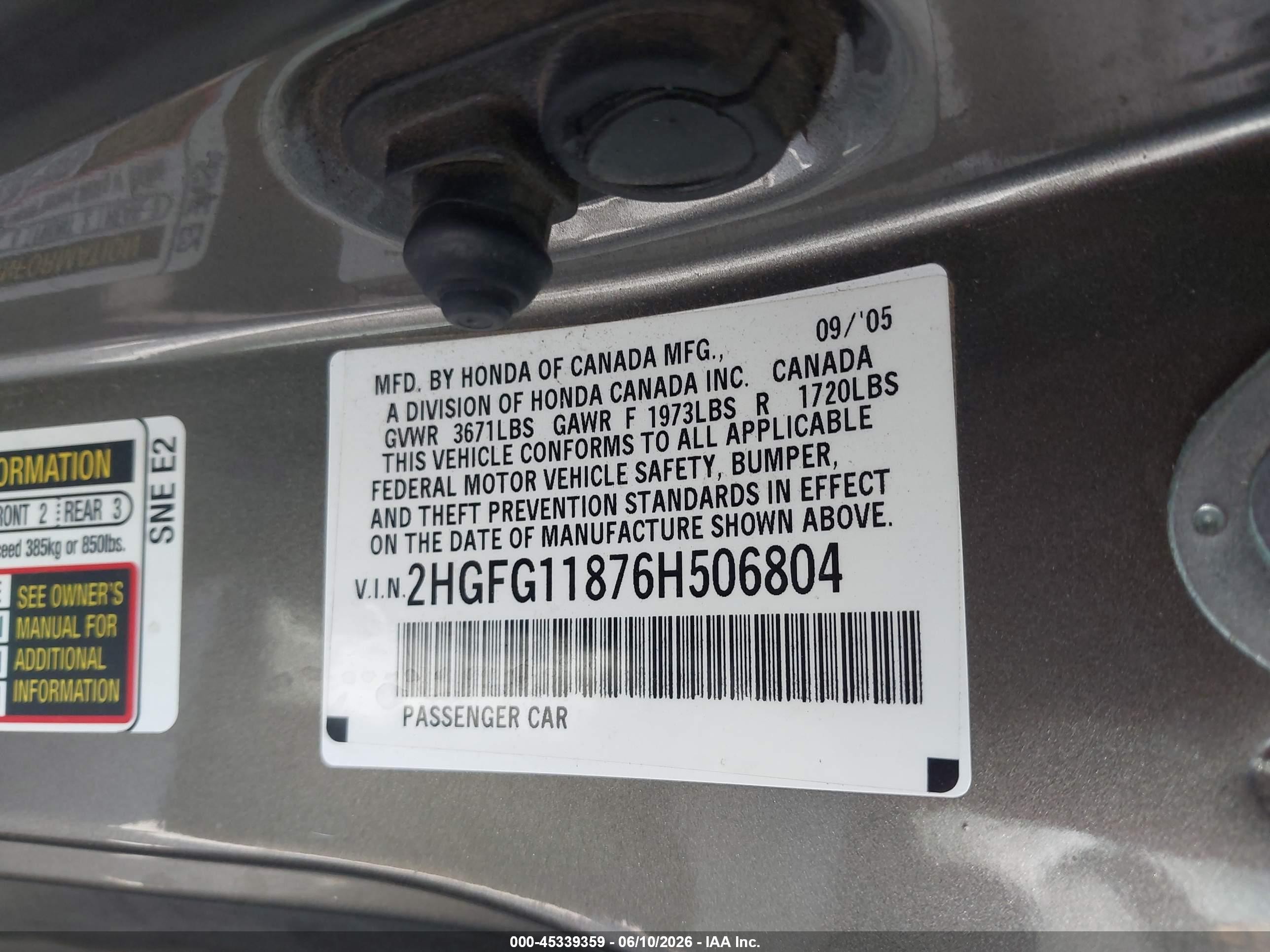 2006 Honda Civic Ex Gray vin: 2HGFG11876H506804