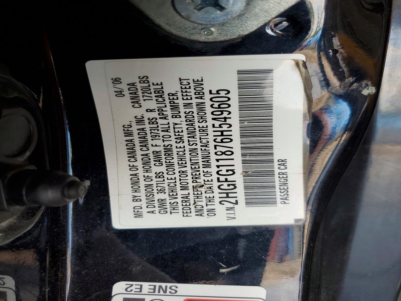 2006 Honda Civic Ex Black vin: 2HGFG11876H549605