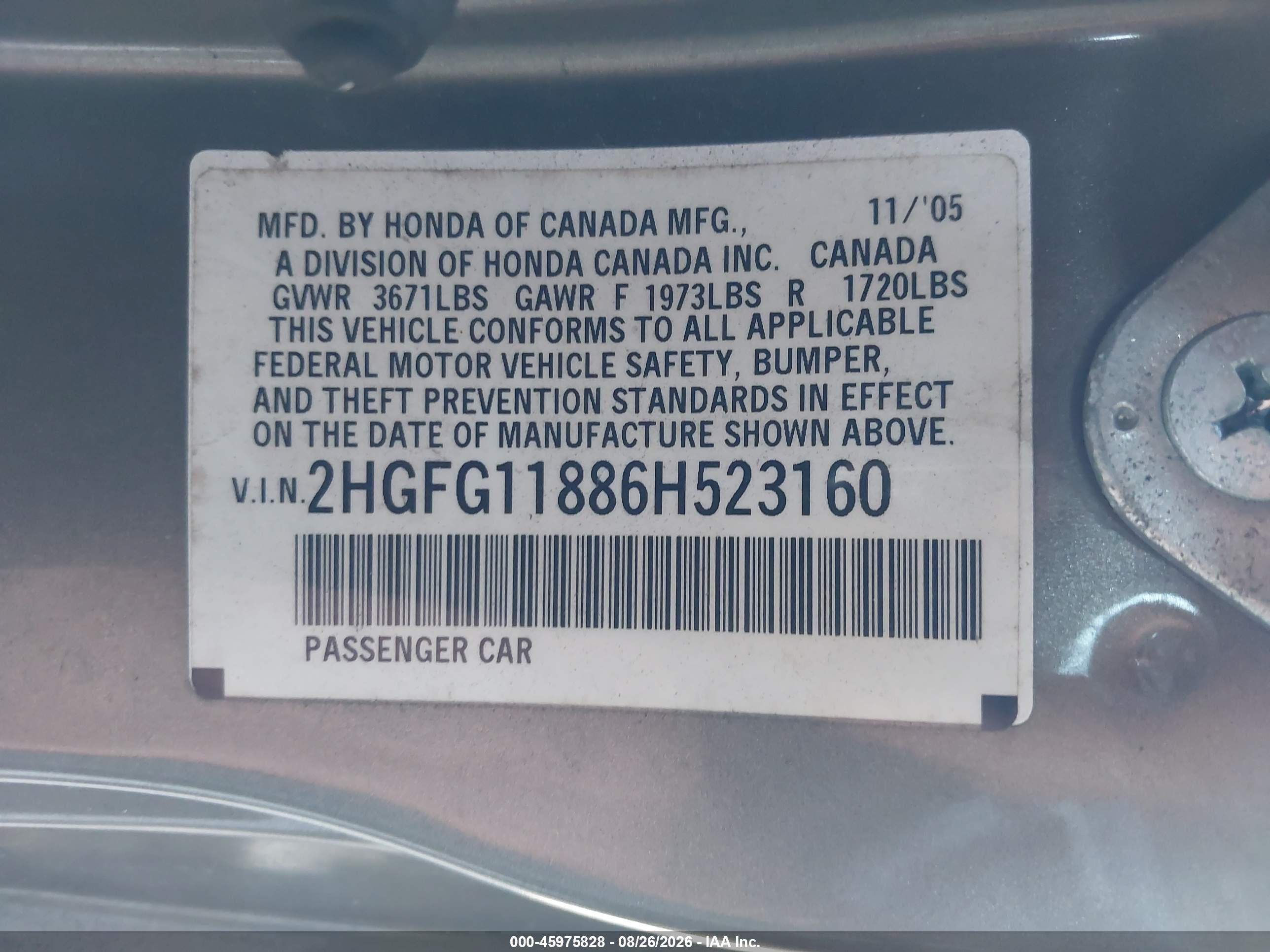 2006 Honda Civic Ex Gray vin: 2HGFG11886H523160