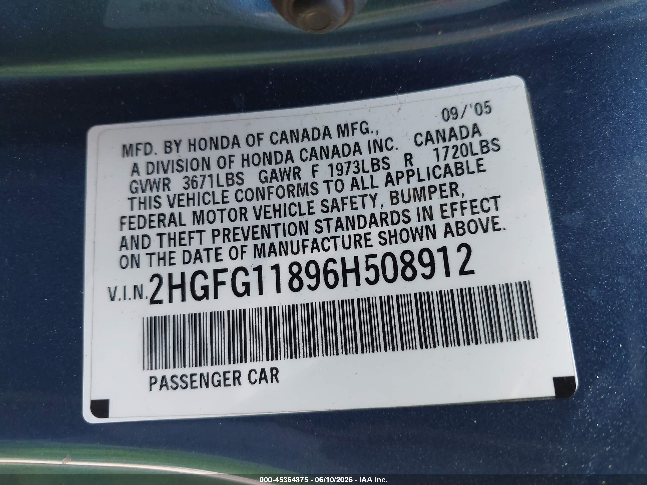 2006 Honda Civic Ex Blue vin: 2HGFG11896H508912