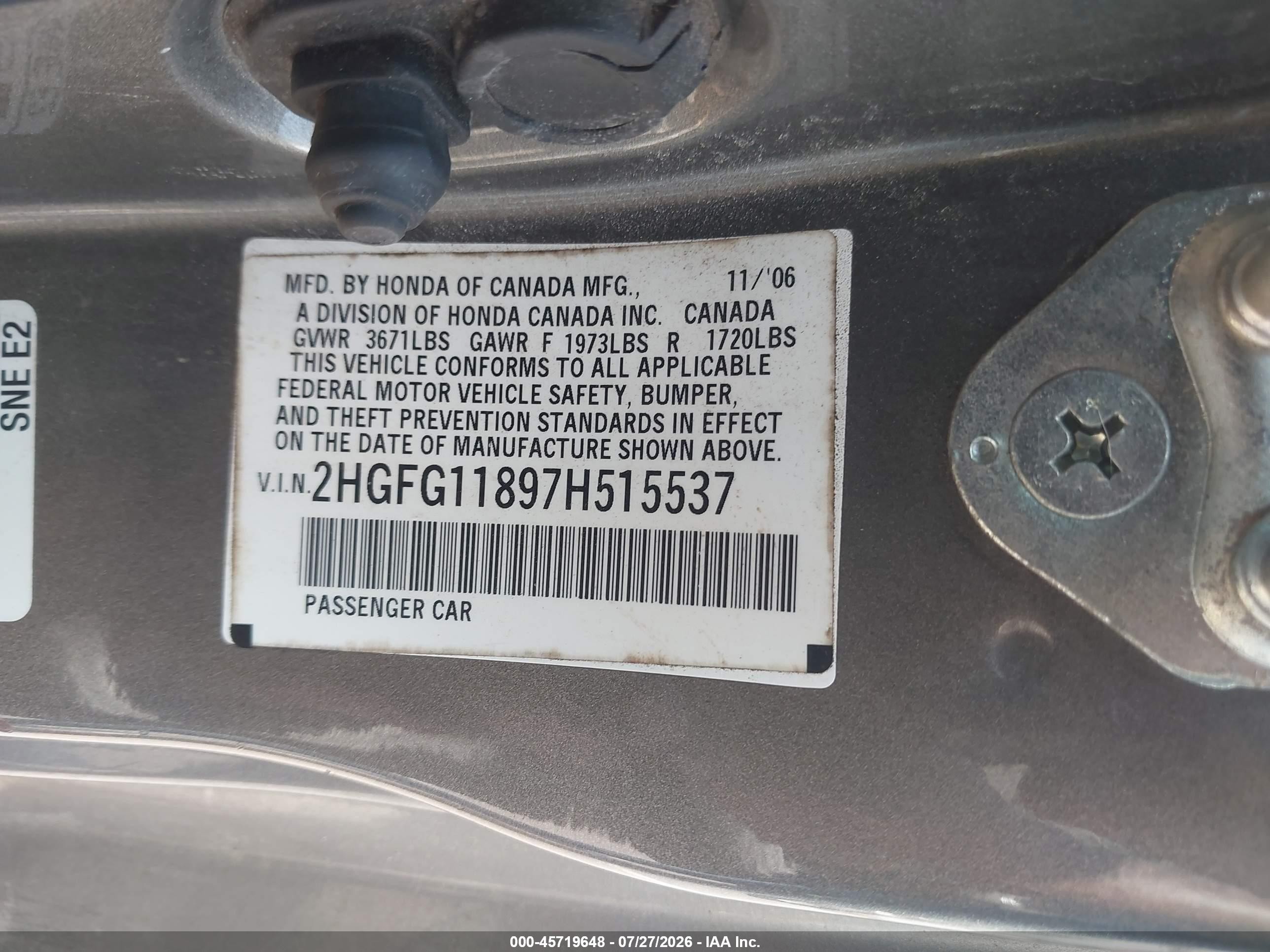 2007 Honda Civic Ex Brown vin: 2HGFG11897H515537
