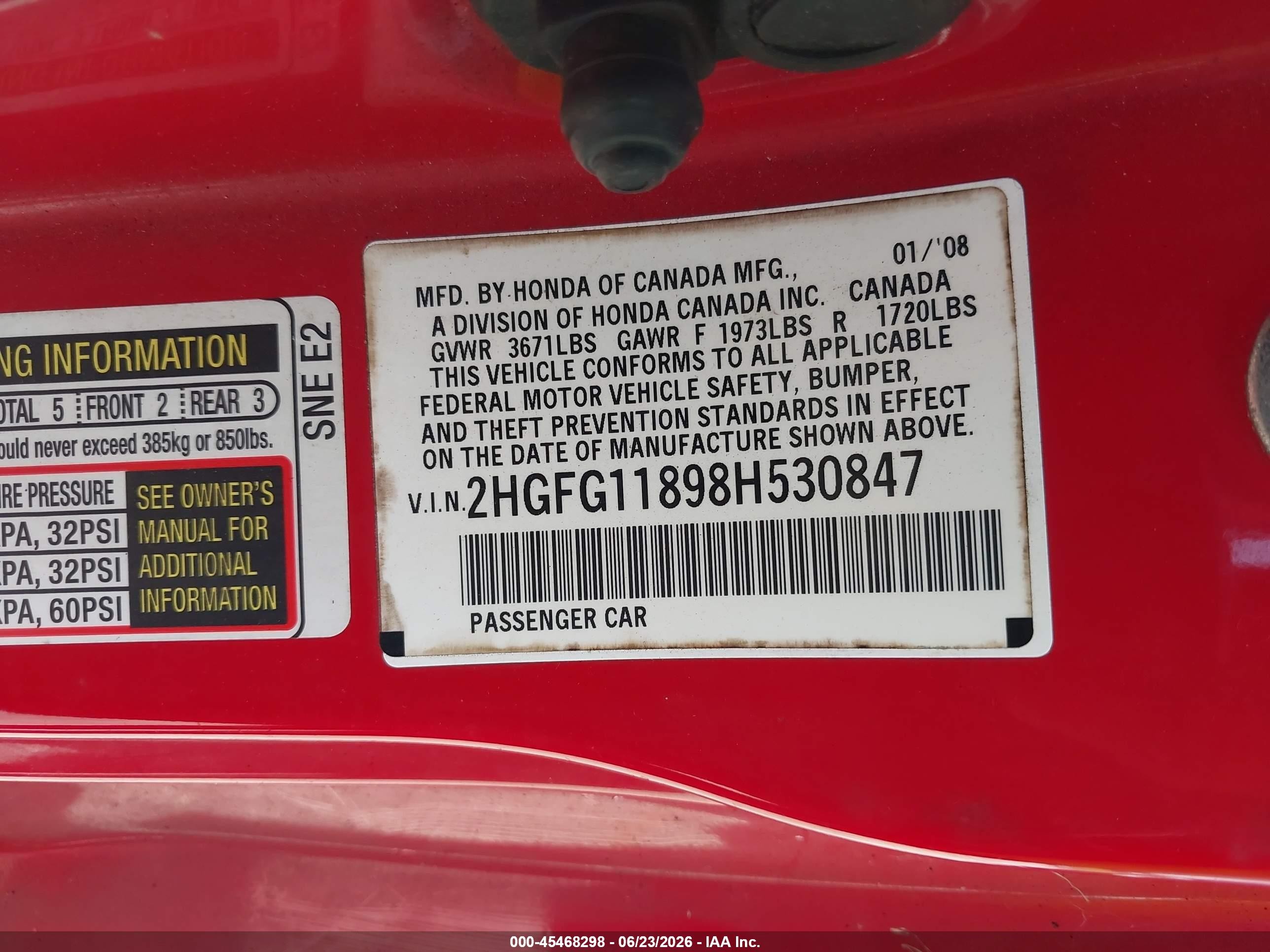 2008 Honda Civic Ex Red vin: 2HGFG11898H530847