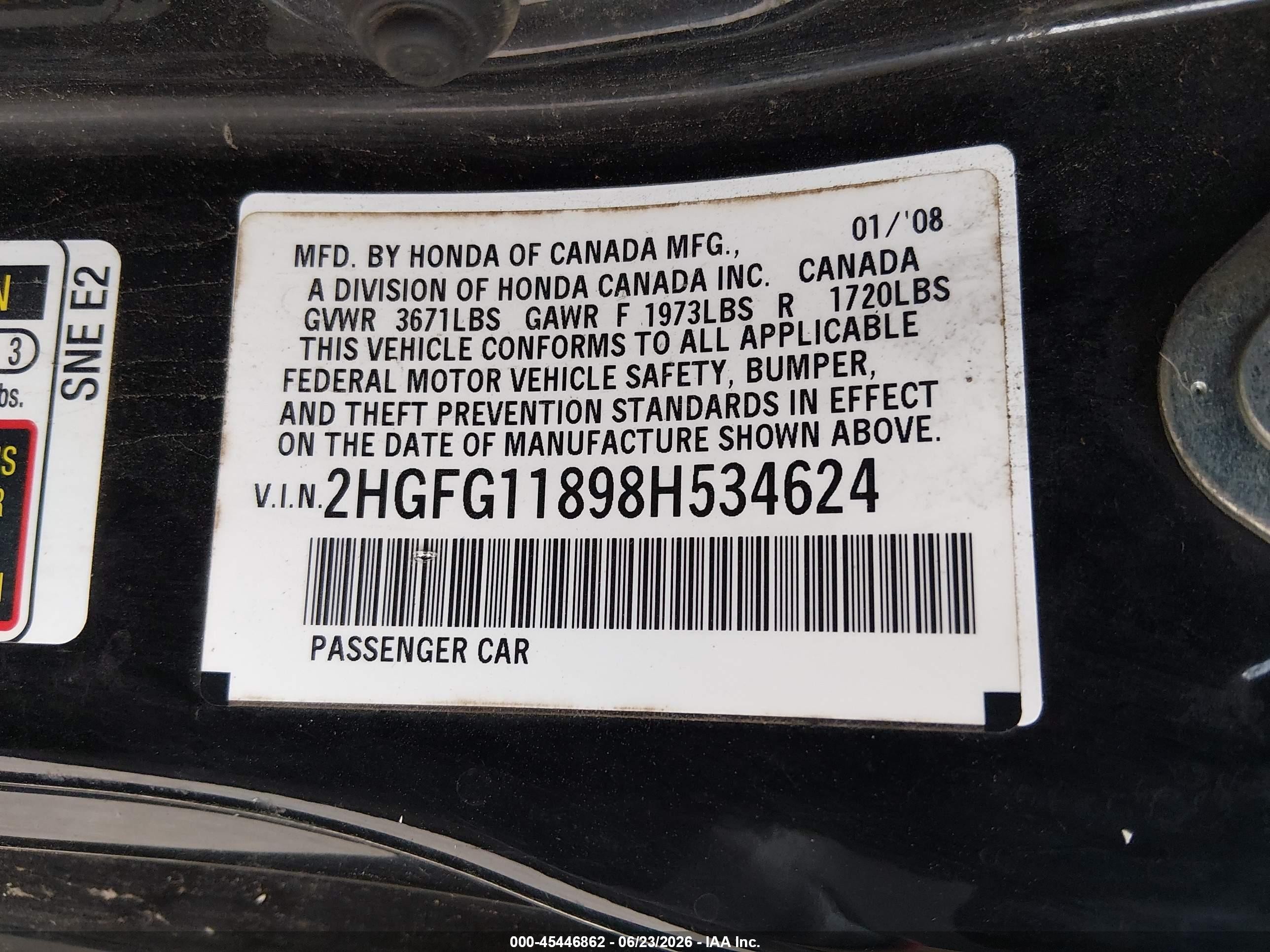 2008 Honda Civic Ex Black vin: 2HGFG11898H534624