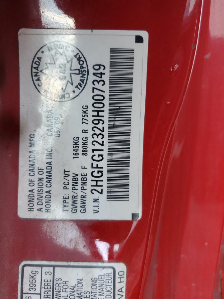 2009 Honda Civic Dx-g Red vin: 2HGFG12329H007349