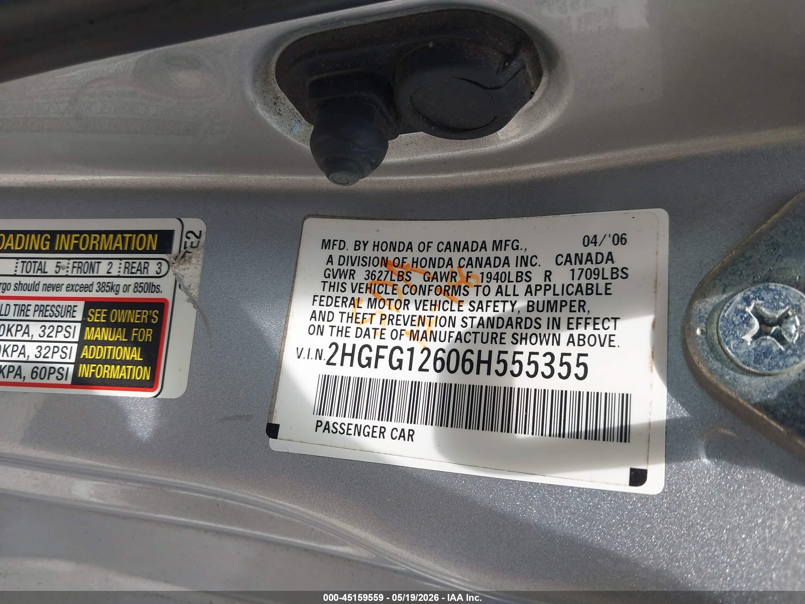 2006 Honda Civic Lx Silver vin: 2HGFG12606H555355