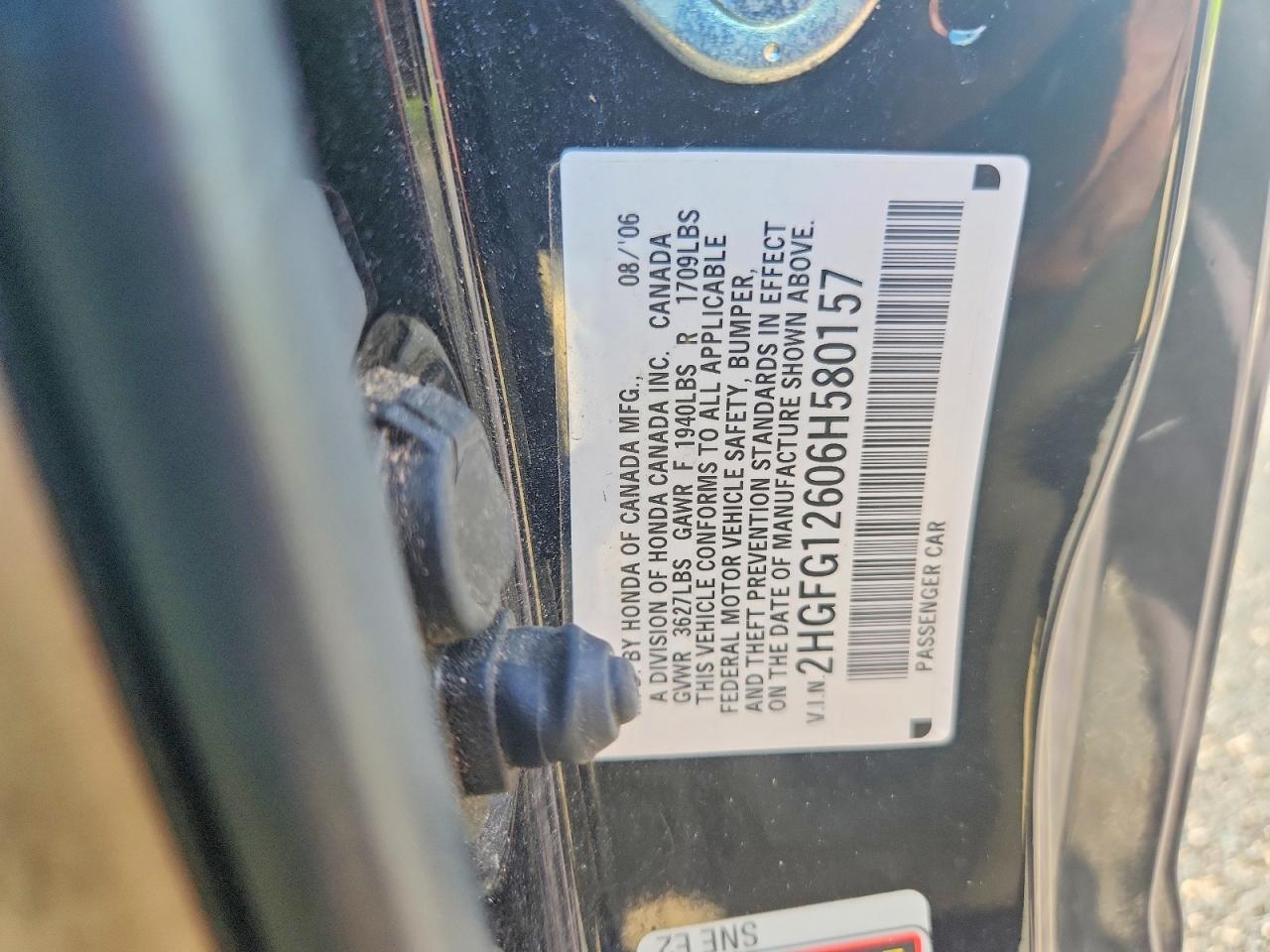 2006 Honda Civic Lx Black vin: 2HGFG12606H580157