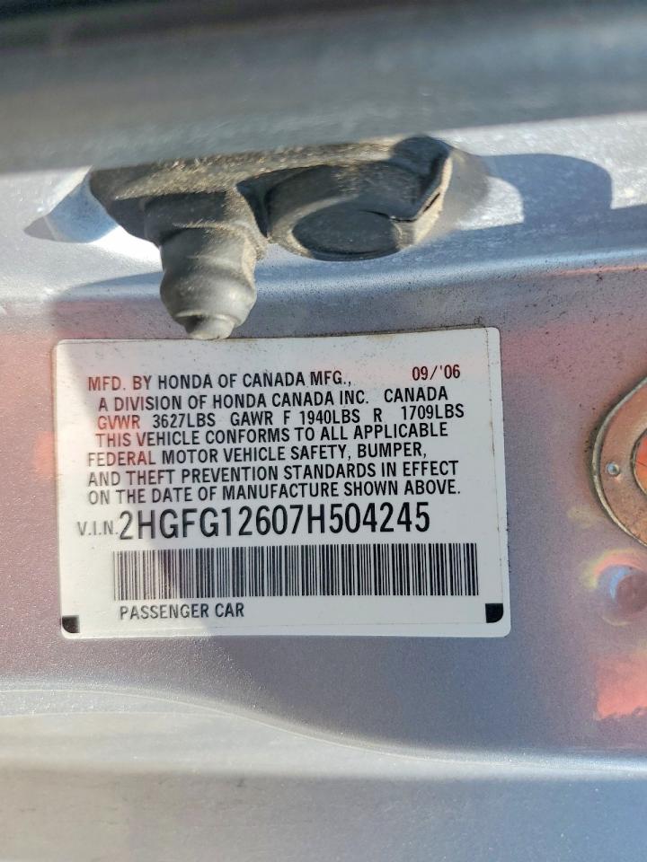 2007 Honda Civic Lx Silver vin: 2HGFG12607H504245