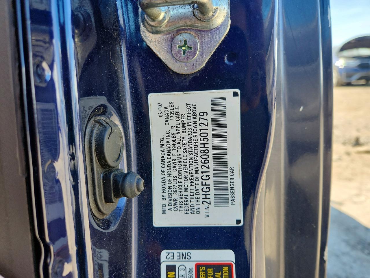 2008 Honda Civic Lx Blue vin: 2HGFG12608H501279