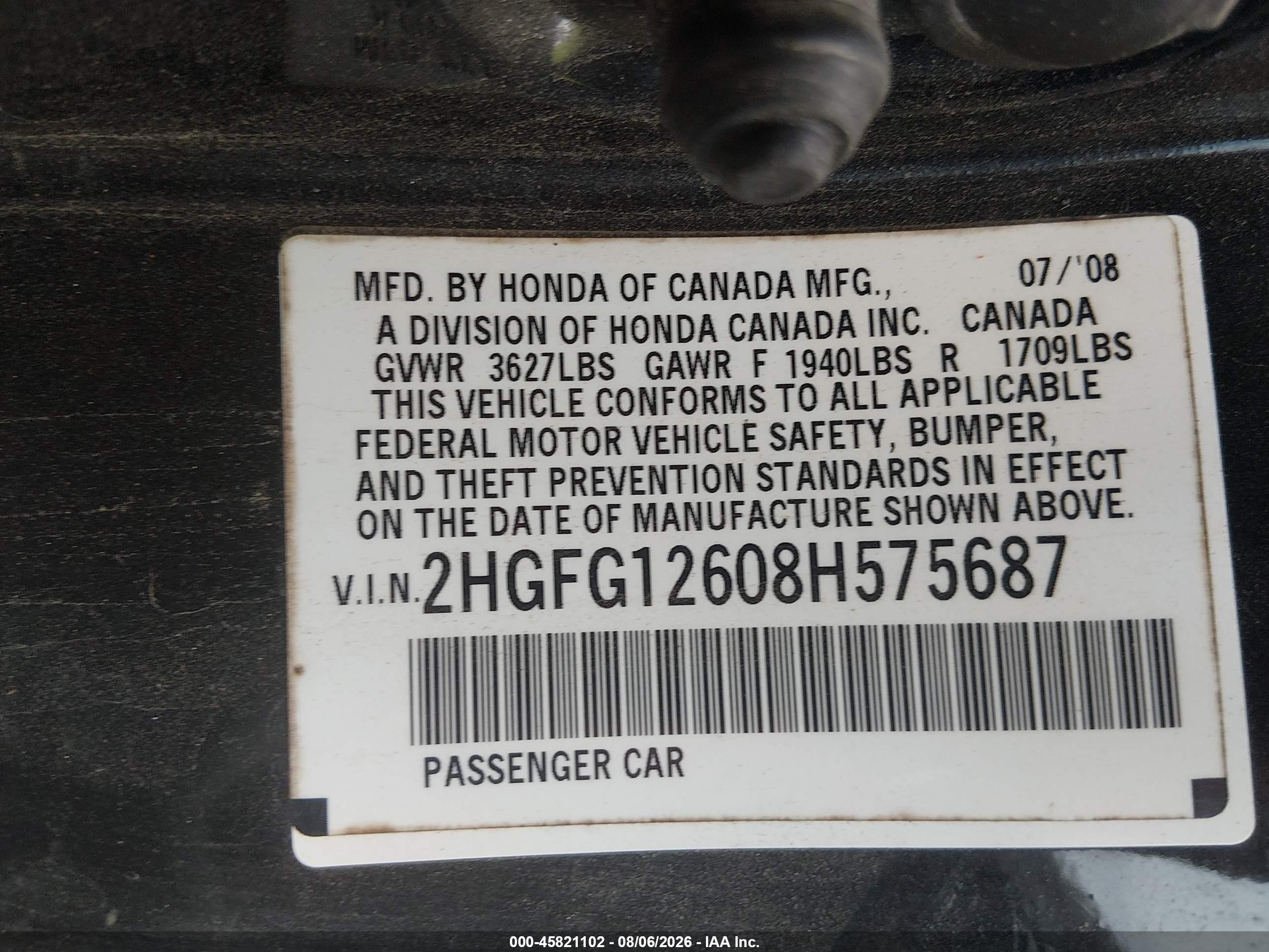 2008 Honda Civic Lx Black vin: 2HGFG12608H575687