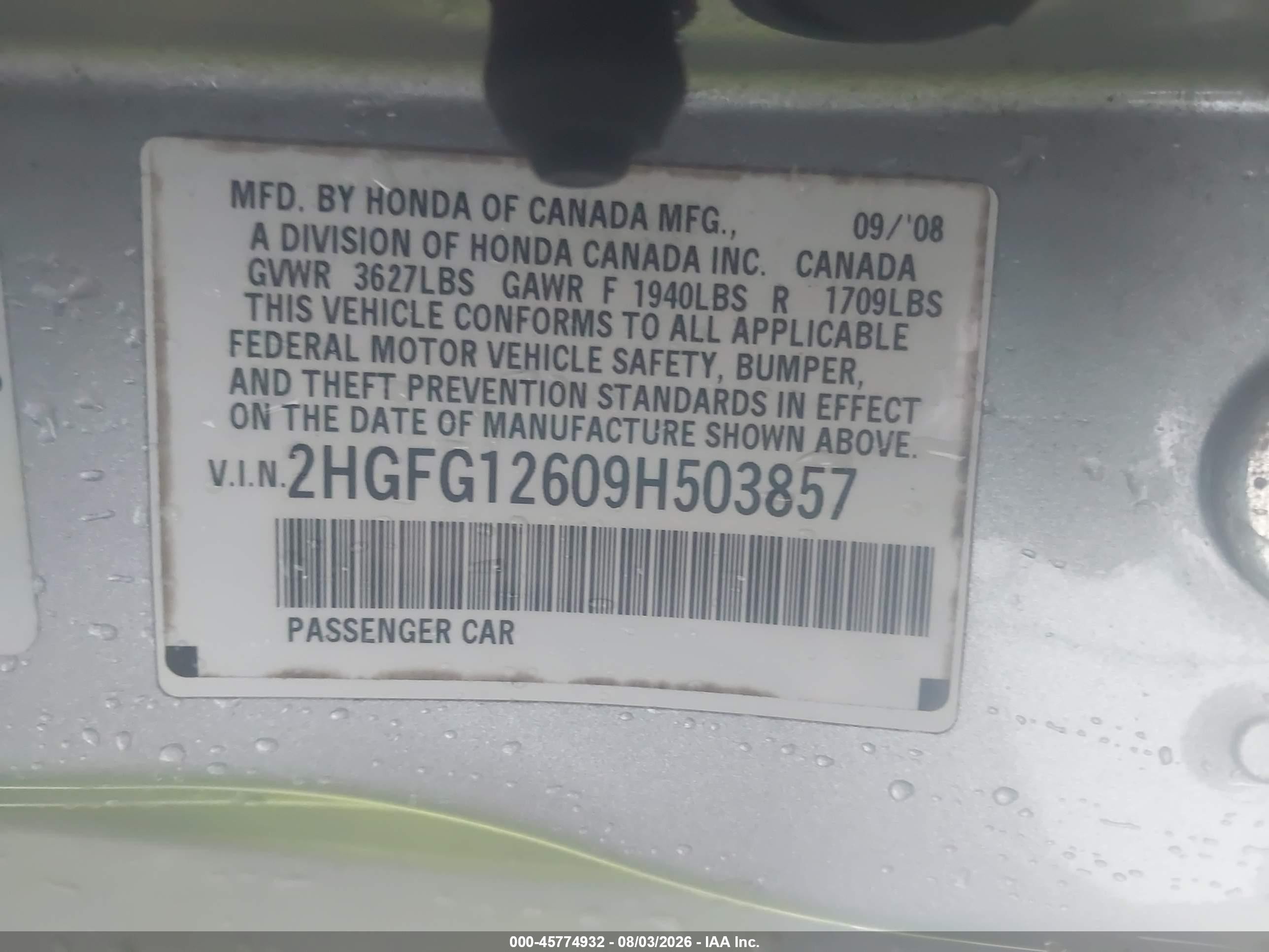 2009 Honda Civic Lx Silver vin: 2HGFG12609H503857