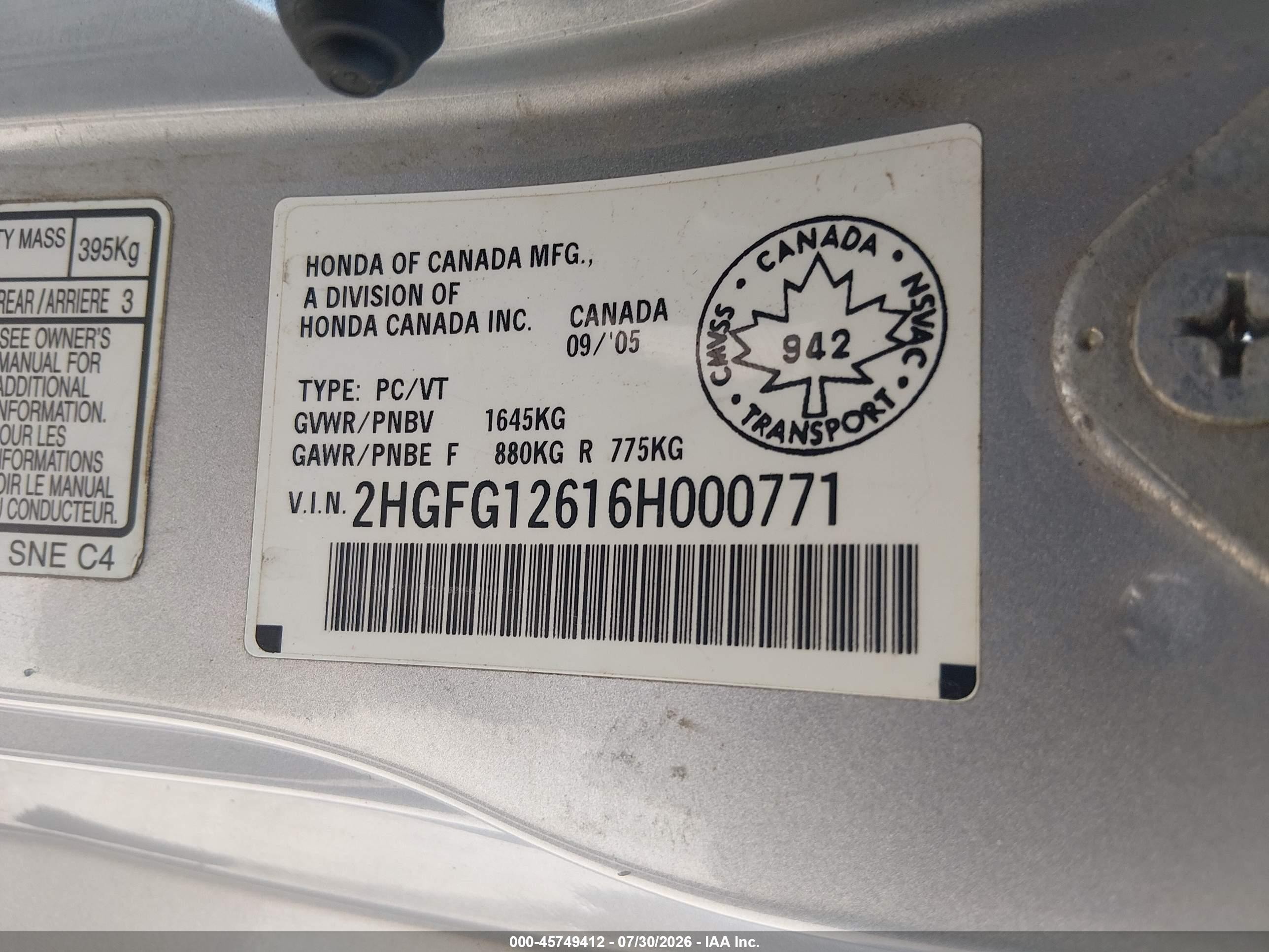 2006 Honda Civic Lx Silver vin: 2HGFG12616H000771
