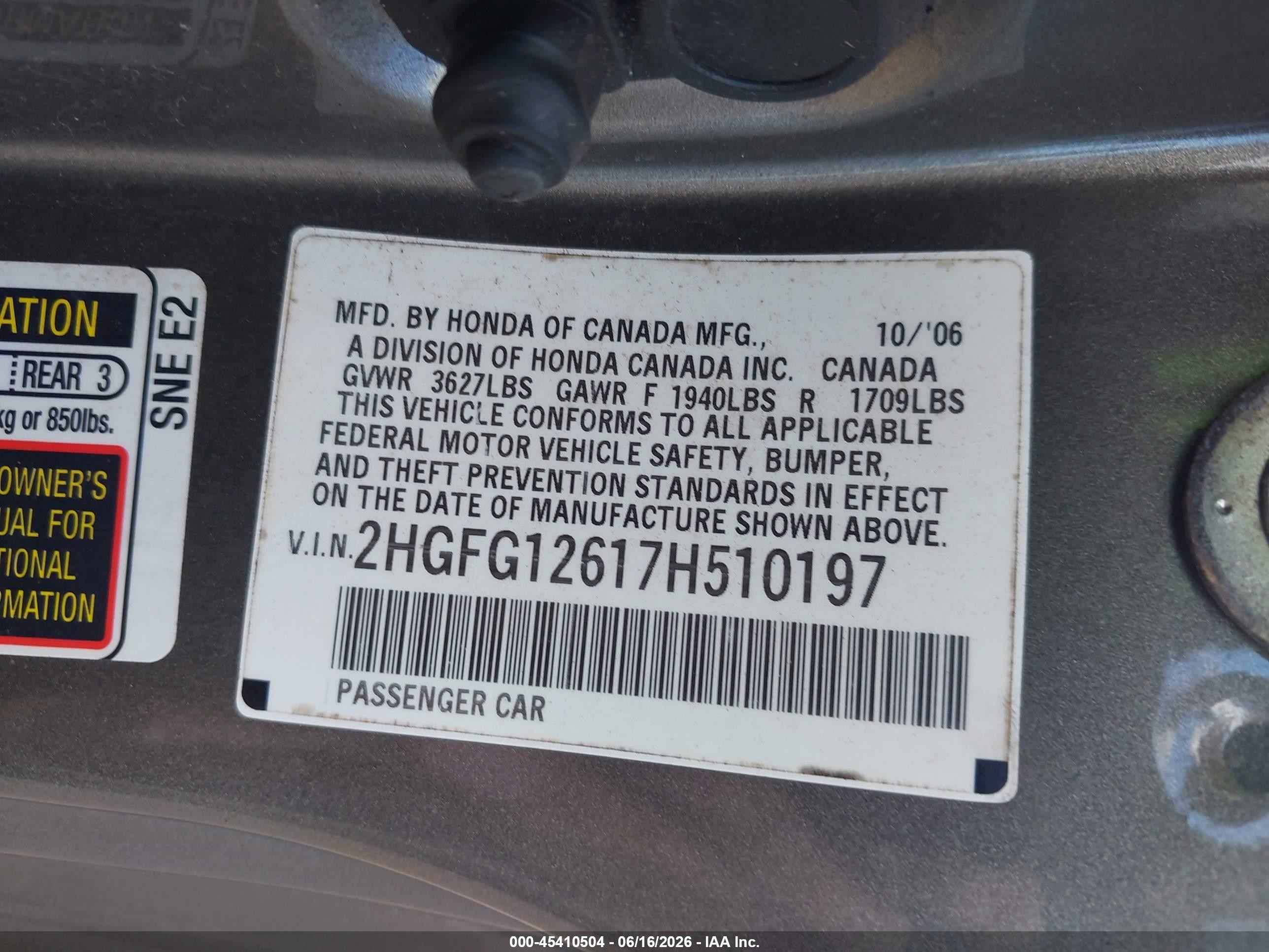 2007 Honda Civic Lx Gray vin: 2HGFG12617H510197