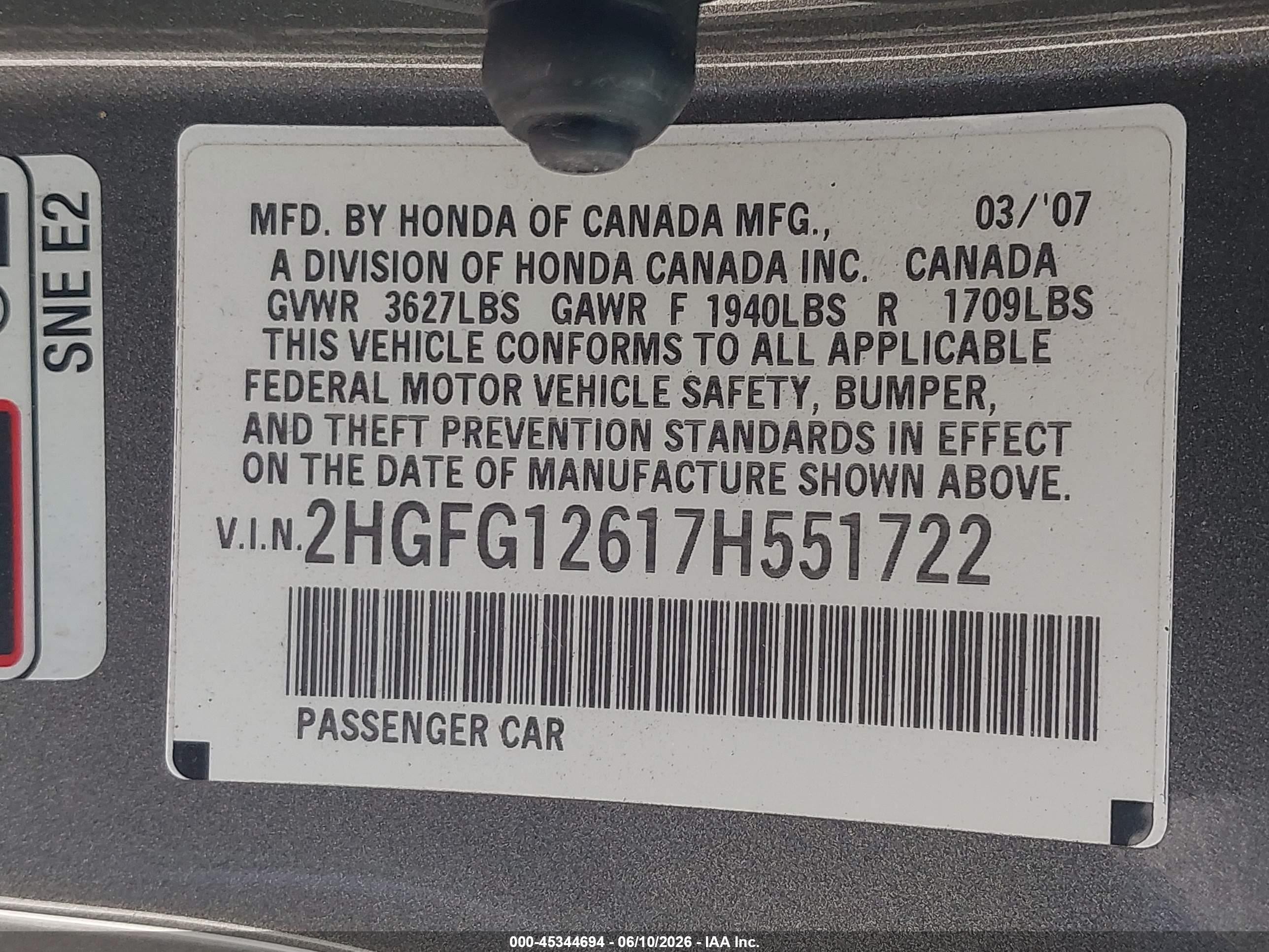 2007 Honda Civic Lx Pewter vin: 2HGFG12617H551722
