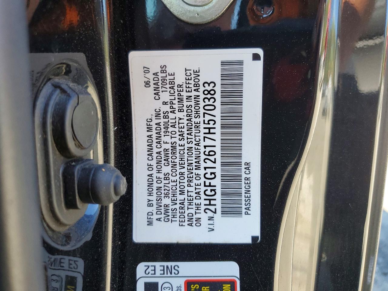 2007 Honda Civic Lx Black vin: 2HGFG12617H570383