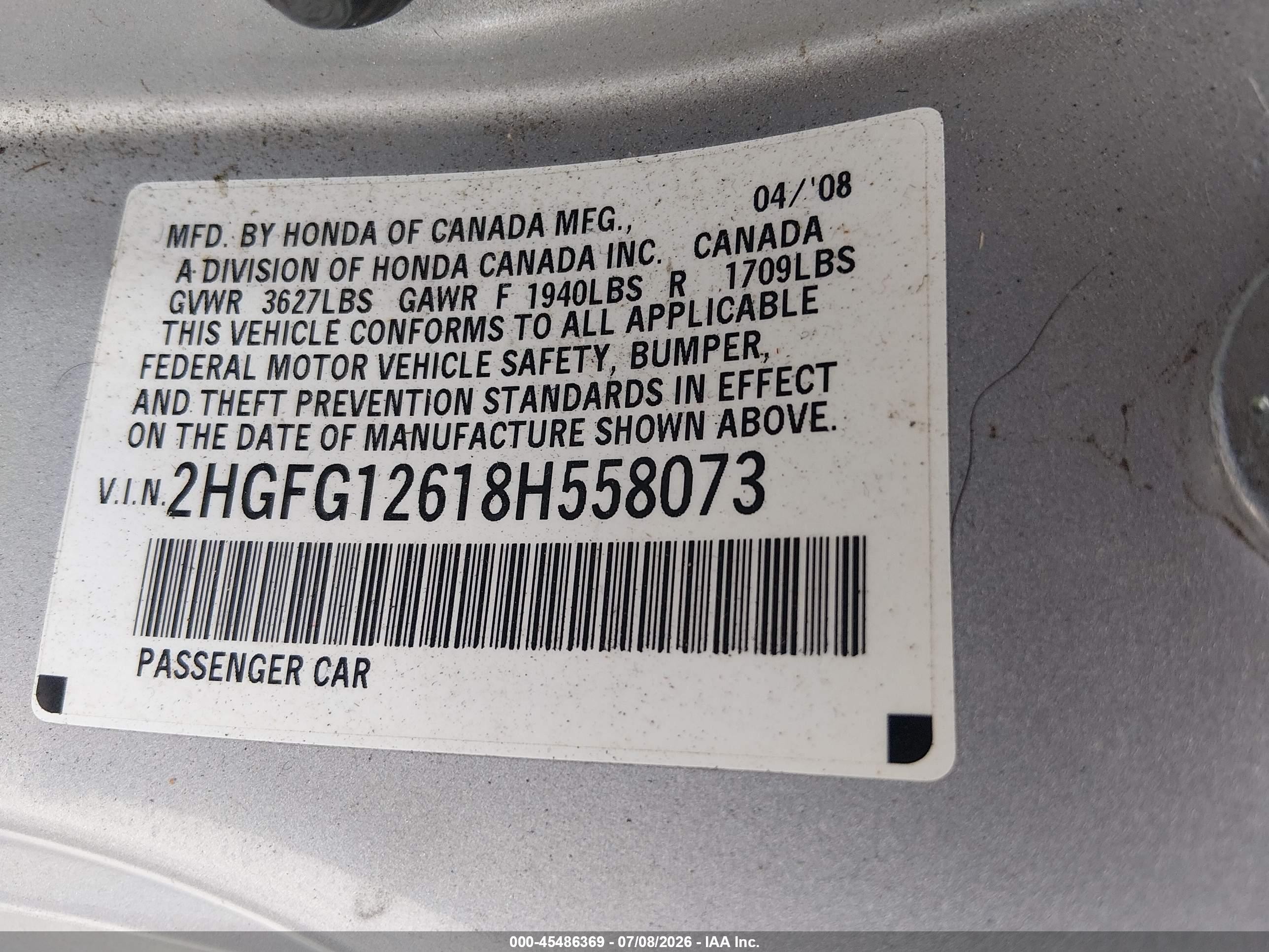 2008 Honda Civic Lx Silver vin: 2HGFG12618H558073