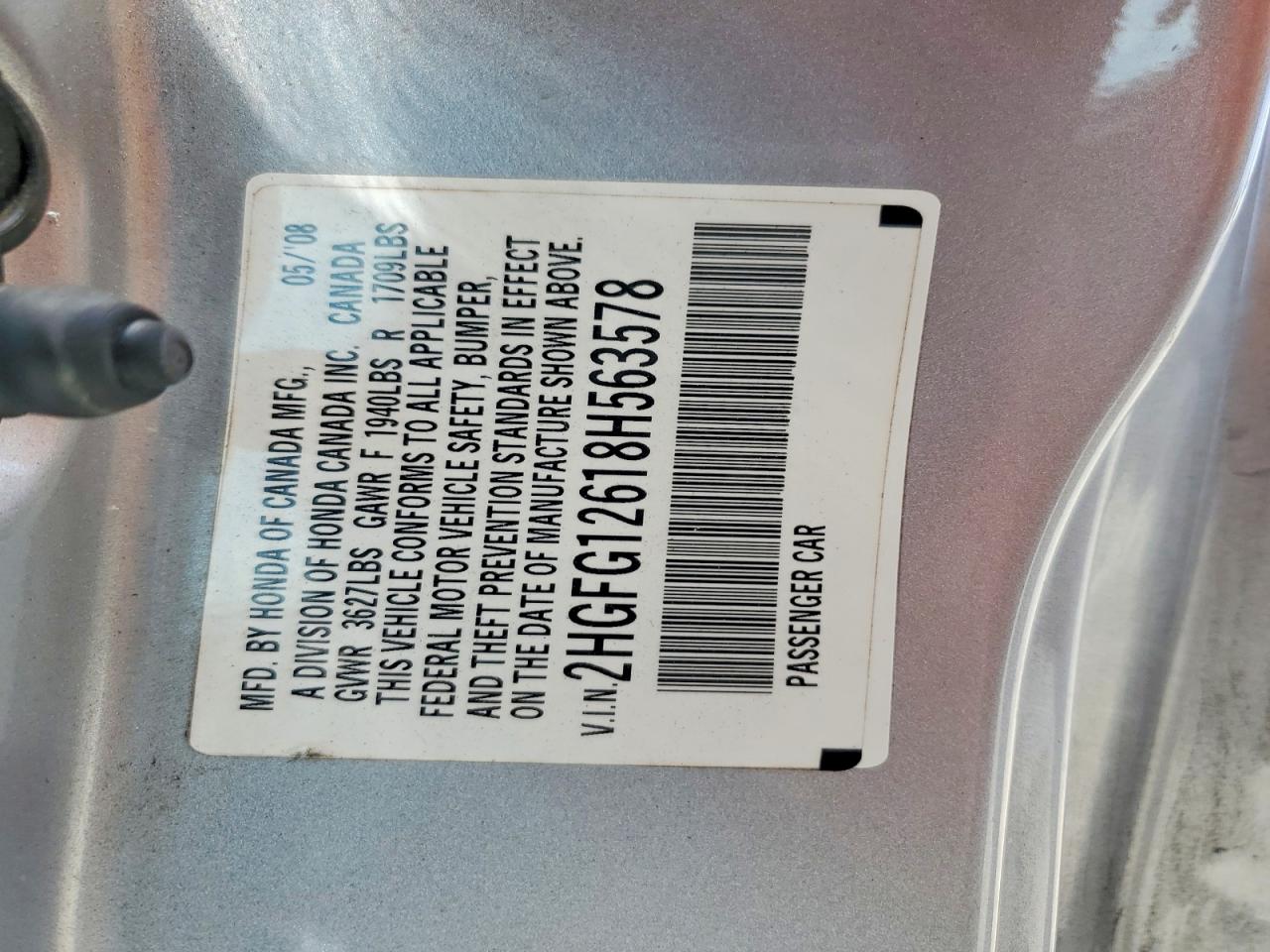 2008 Honda Civc Серебряный vin: 2HGFG12618H563578