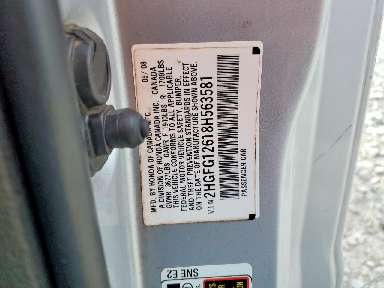 2008 Honda Civic Lx Silver vin: 2HGFG12618H563581