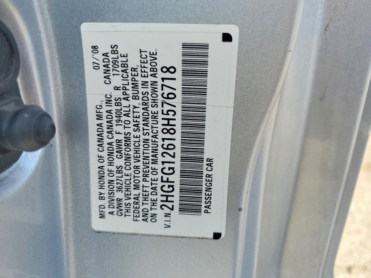 2008 Honda Civic Lx Silver vin: 2HGFG12618H576718