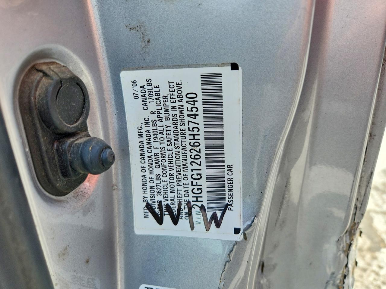 2006 Honda Civic Lx Gray vin: 2HGFG12626H574540