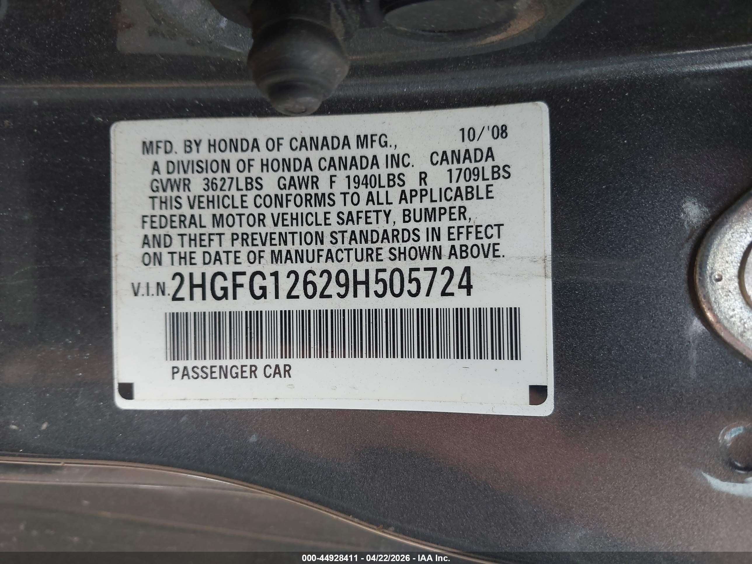 2009 Honda Civic Lx Gray vin: 2HGFG12629H505724