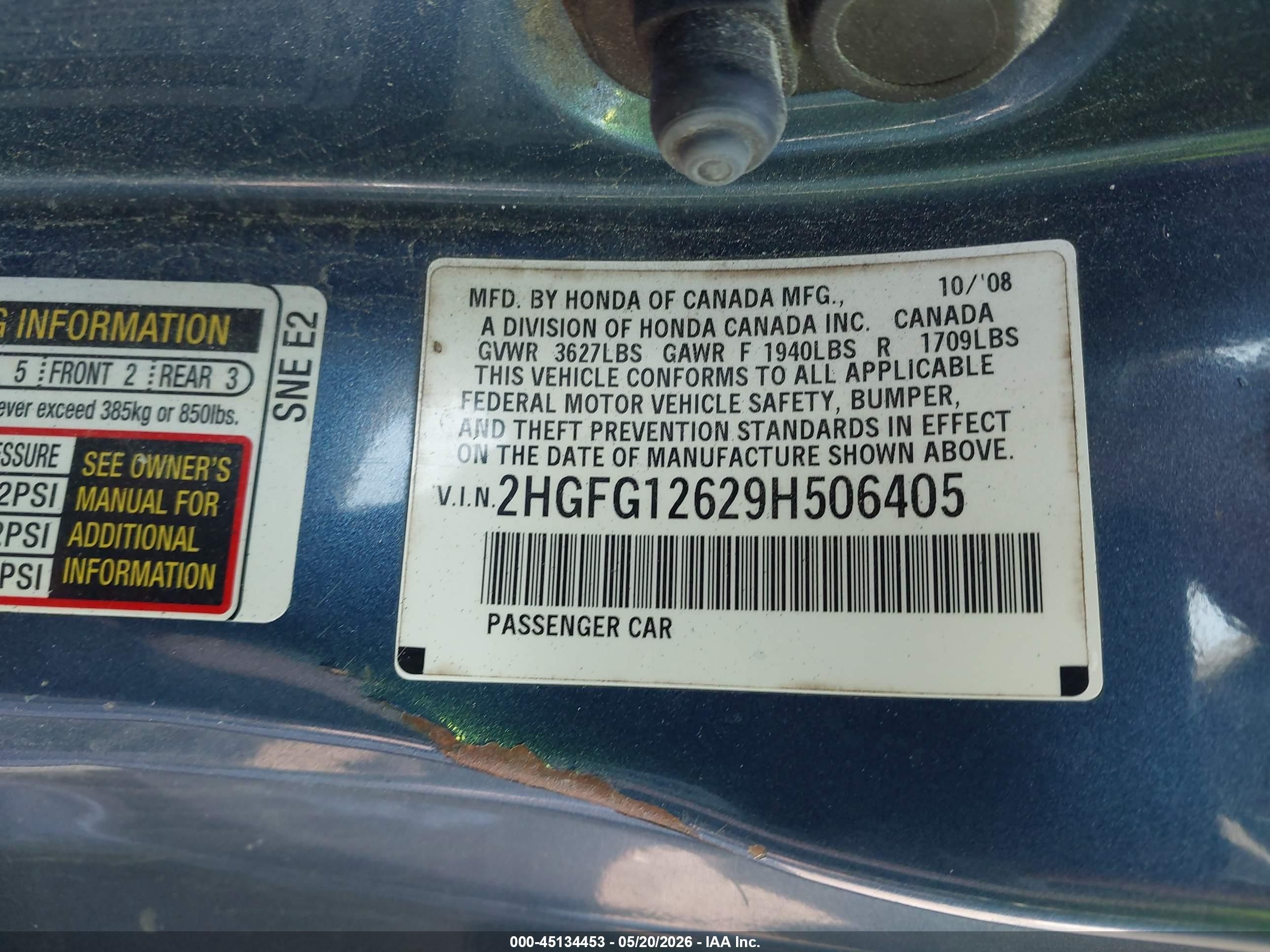 2009 Honda Civic Lx Blue vin: 2HGFG12629H506405