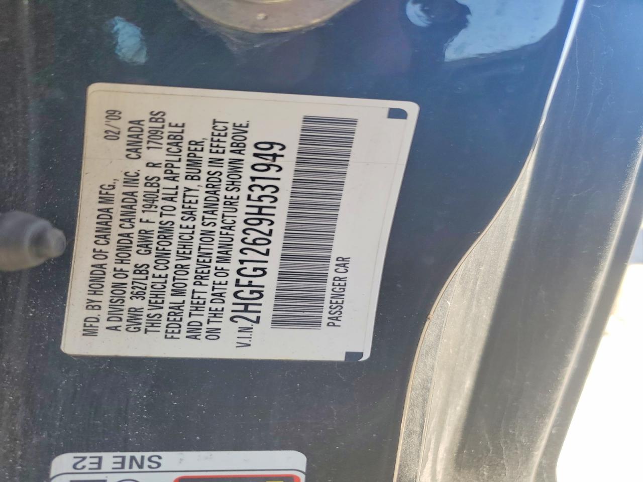 2009 Honda Civic Lx Black vin: 2HGFG12629H531949