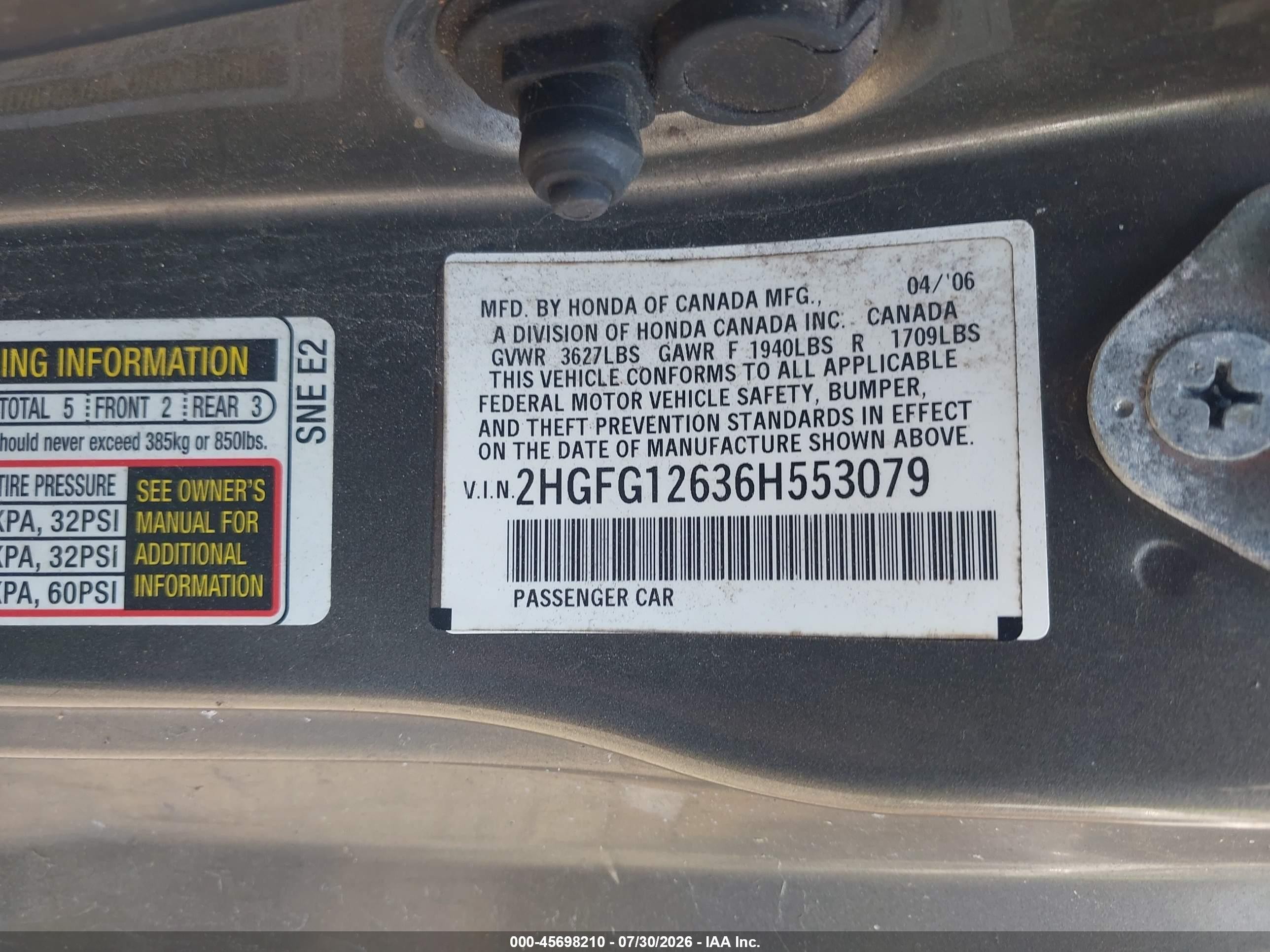 2006 Honda Civic Lx Коричневый vin: 2HGFG12636H553079