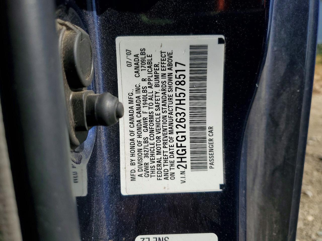 2007 Honda Civic Lx Blue vin: 2HGFG12637H578517