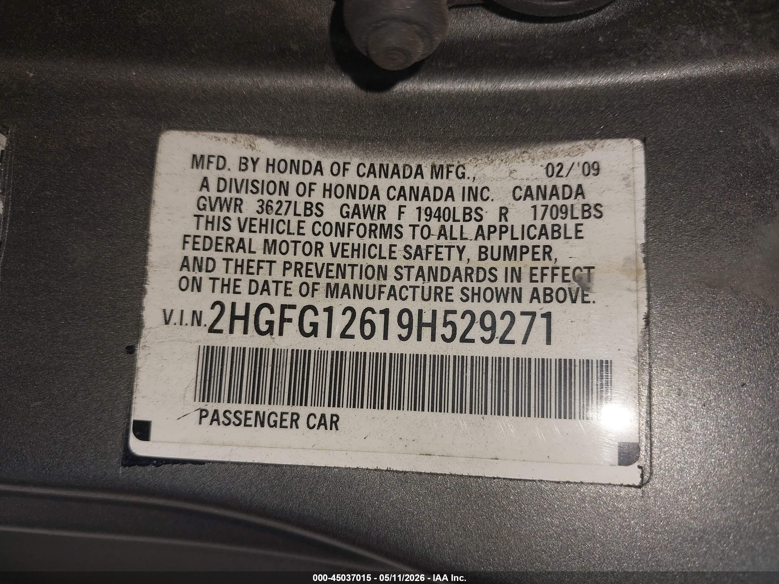 2009 Honda Civic Lx Gray vin: 2HGFG12639H521382