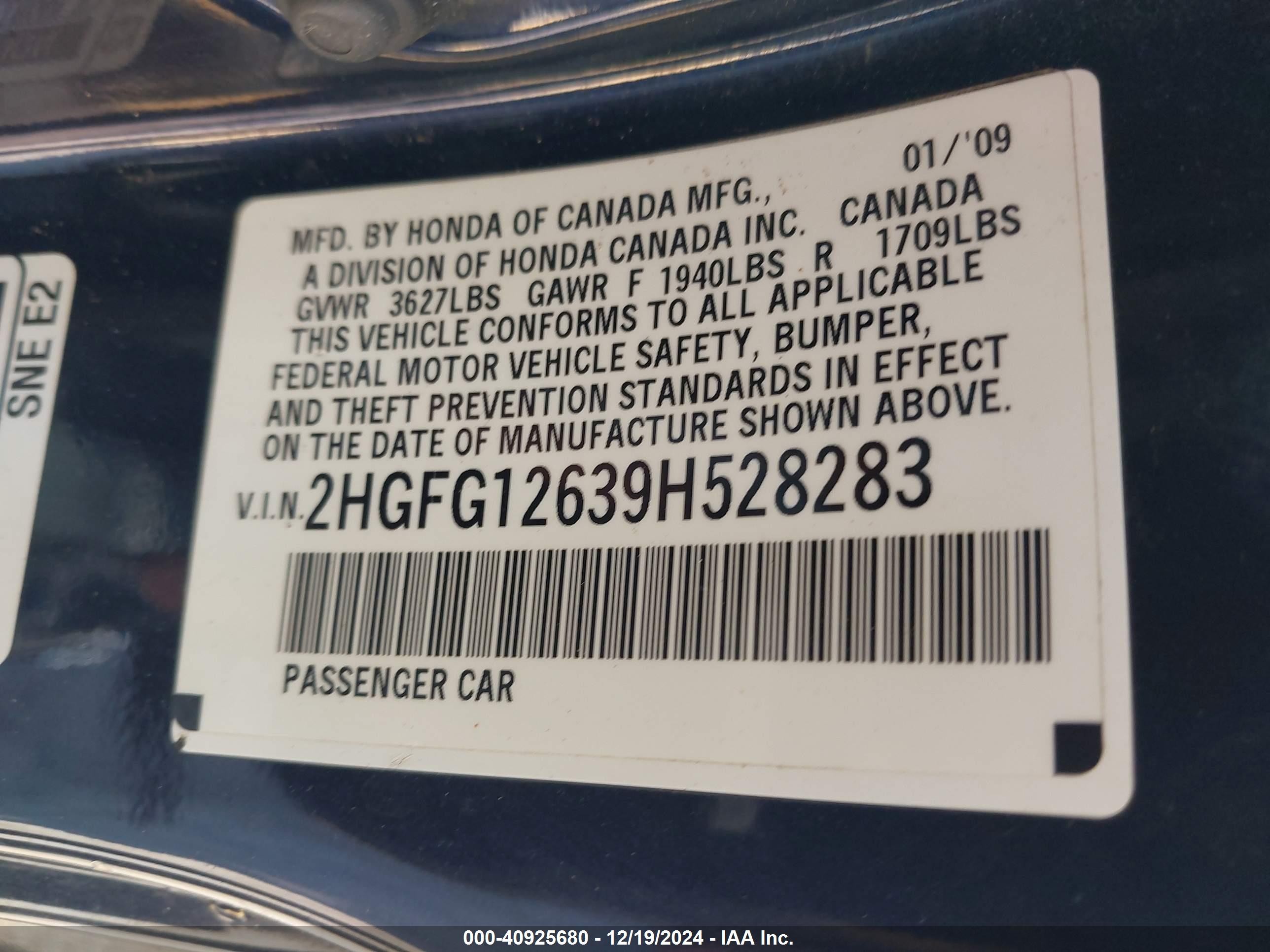 2009 Honda Civic Lx Blue vin: 2HGFG12639H528283