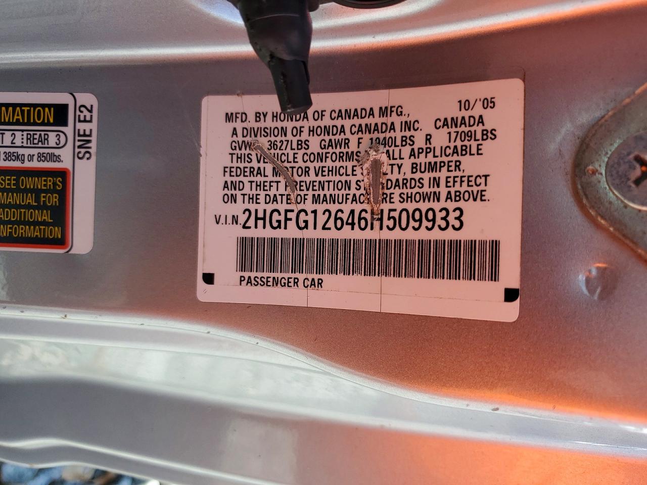 2006 Honda Civic Lx Silver vin: 2HGFG12646H509933