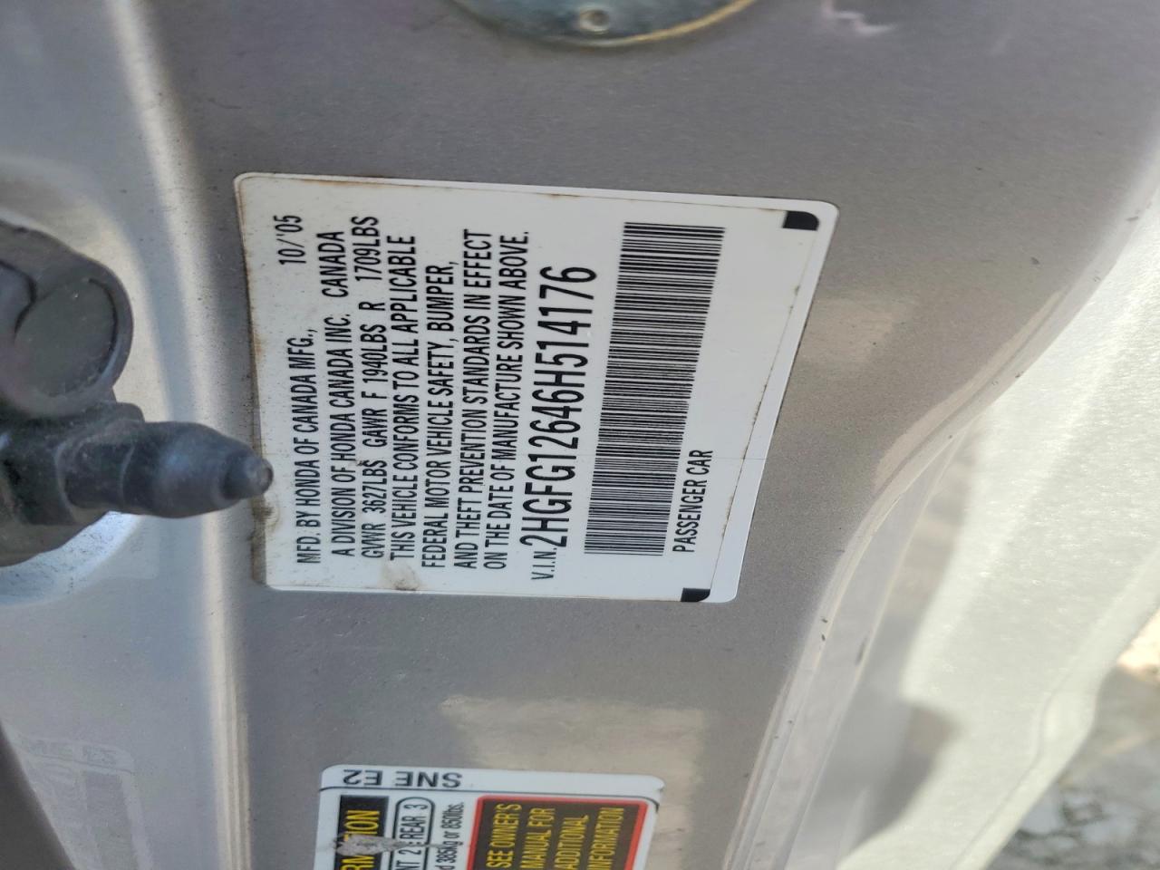 2006 Honda Civic Lx Gray vin: 2HGFG12646H514176