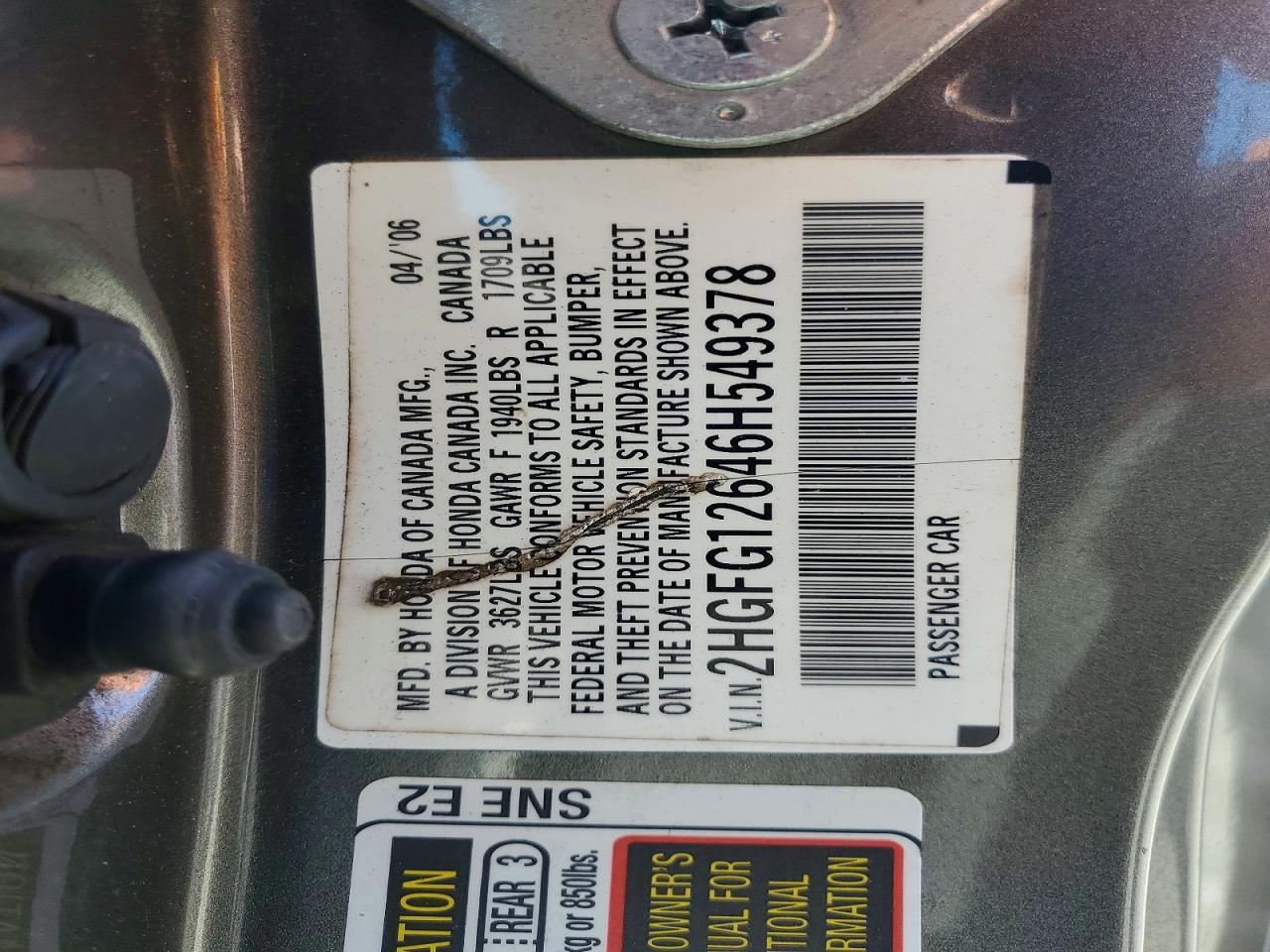 2006 Honda Civic Lx Gray vin: 2HGFG12646H549378