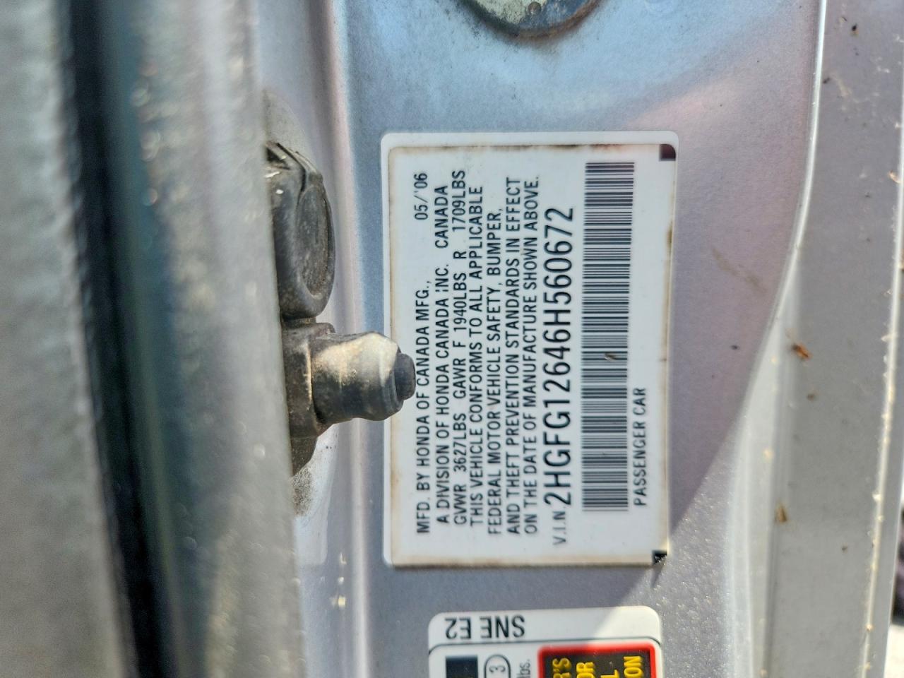 2006 Honda Civic Lx Gray vin: 2HGFG12646H560672