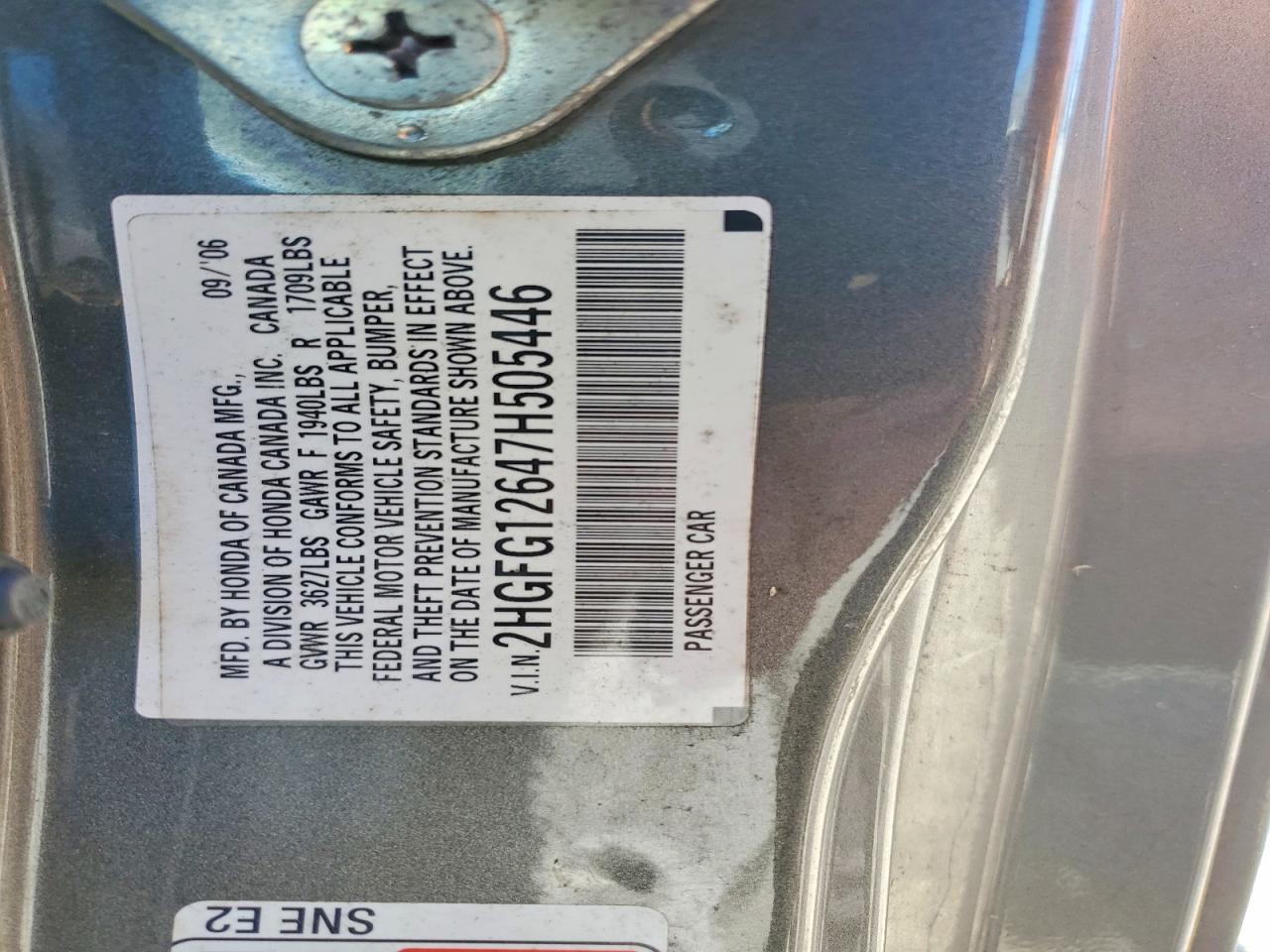 2007 Honda Civic Lx Gray vin: 2HGFG12647H505446