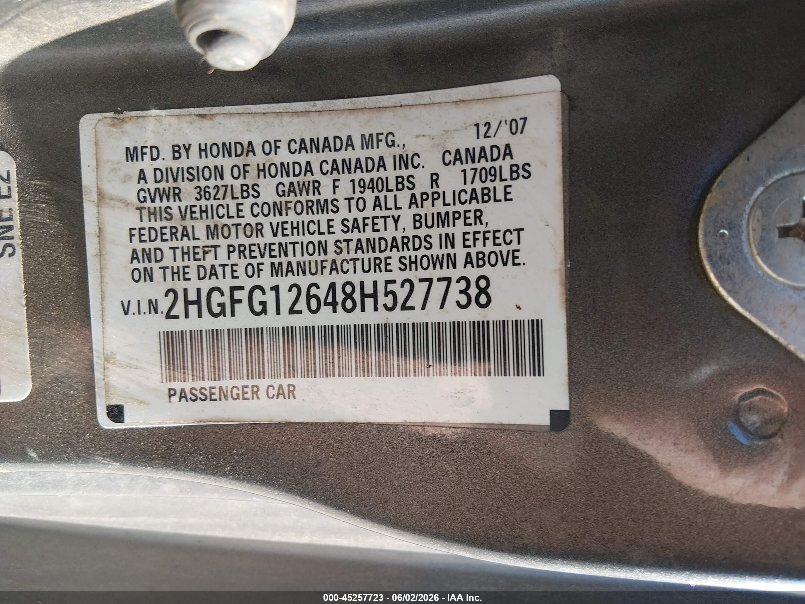 2008 Honda Civic Lx Gold vin: 2HGFG12648H527738