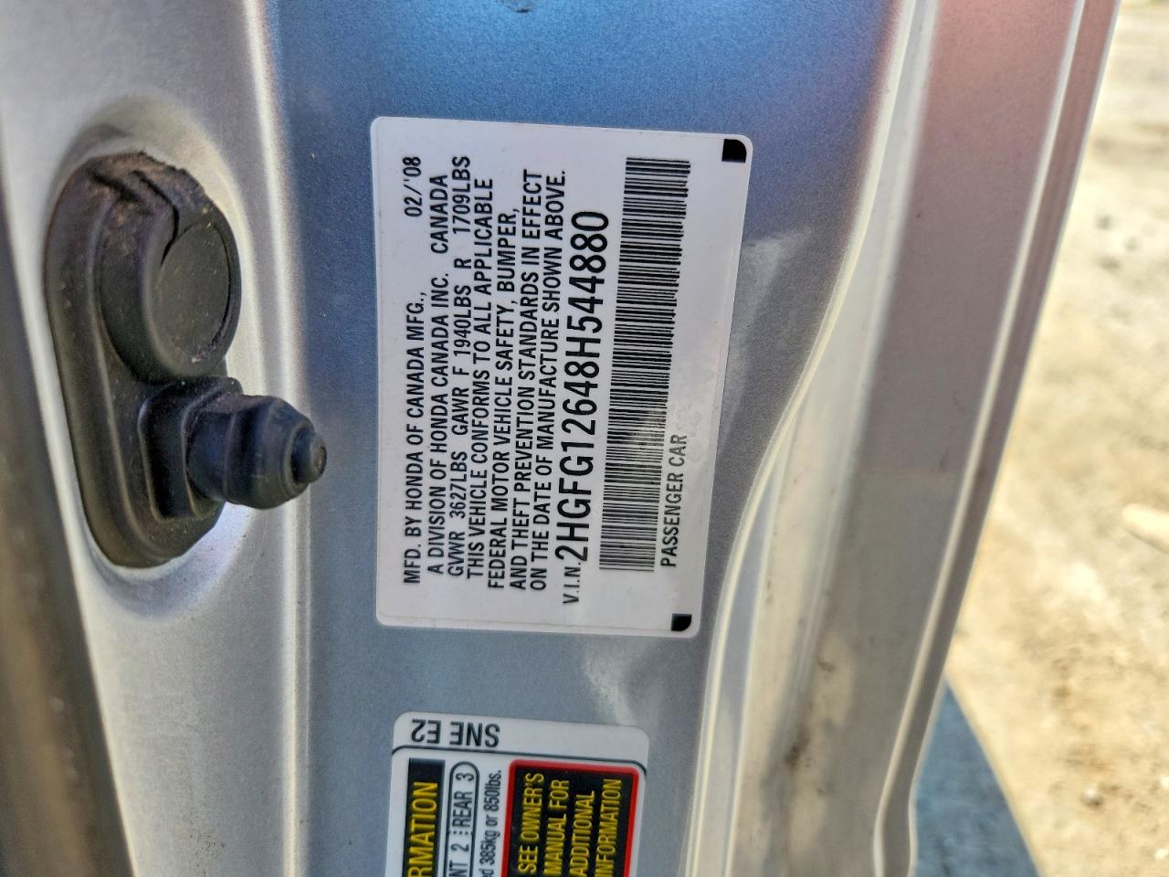 2008 Honda Civic Lx Silver vin: 2HGFG12648H544880