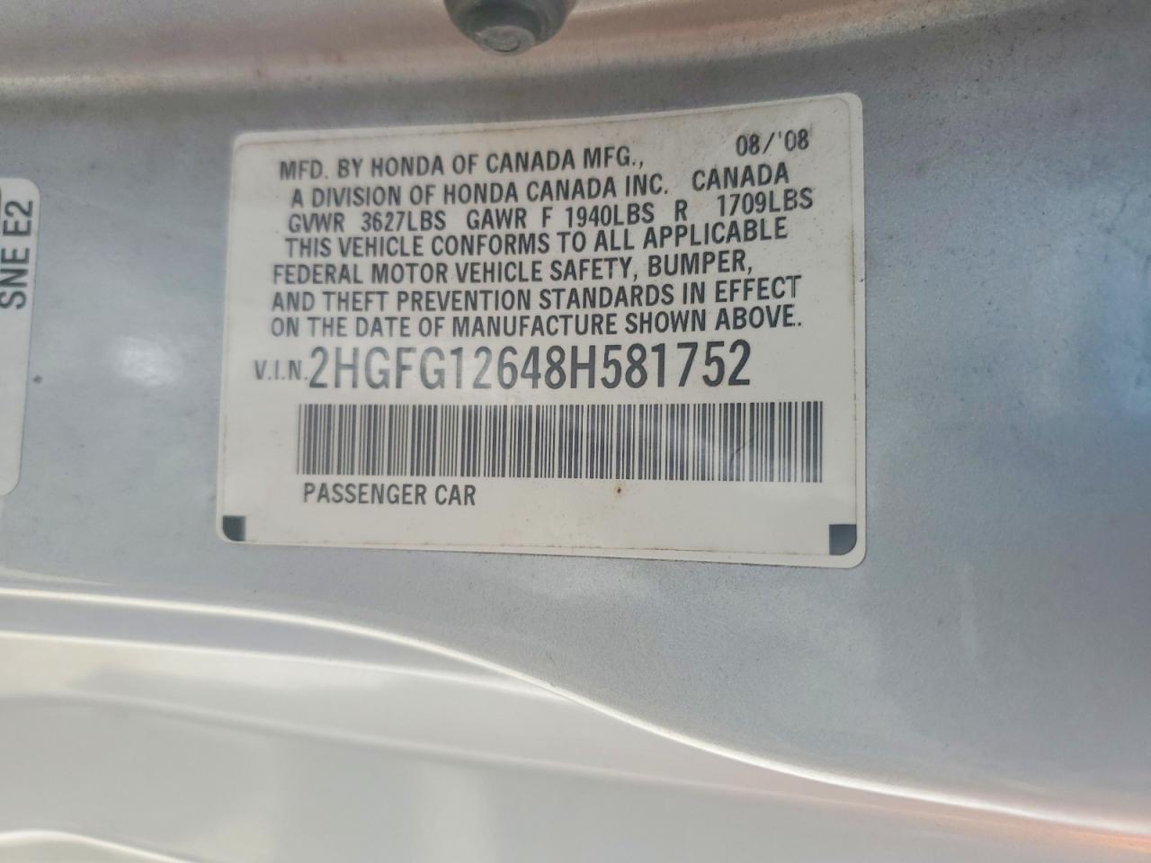 2008 Honda Civic Lx Silver vin: 2HGFG12648H581752