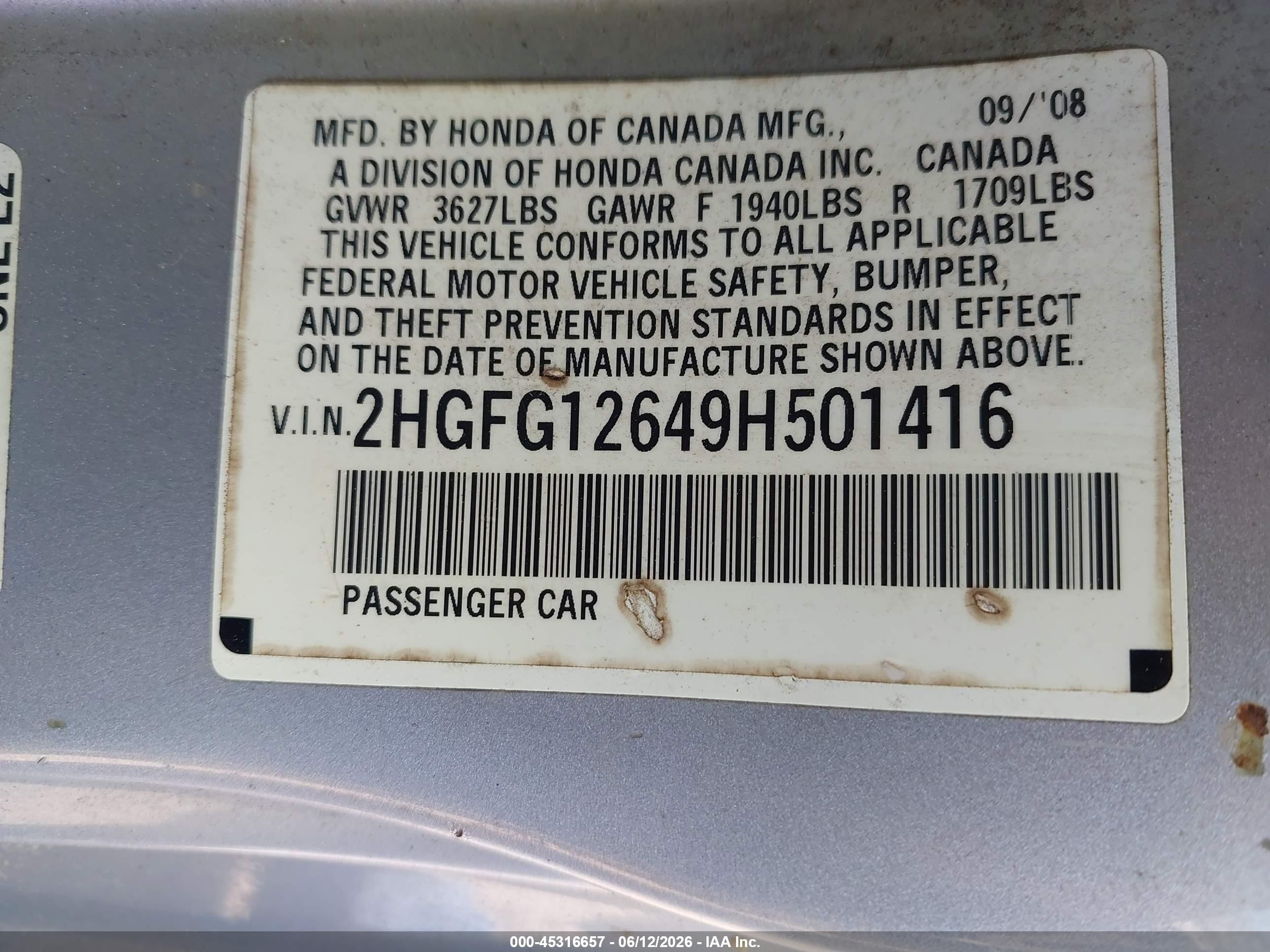 2009 Honda Civic Lx Silver vin: 2HGFG12649H501416