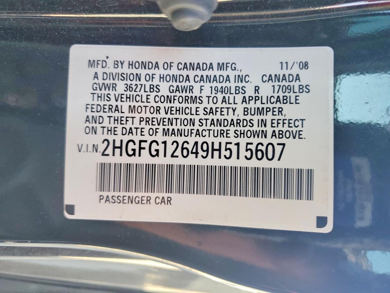 2009 Honda Civic Lx Черный vin: 2HGFG12649H515607