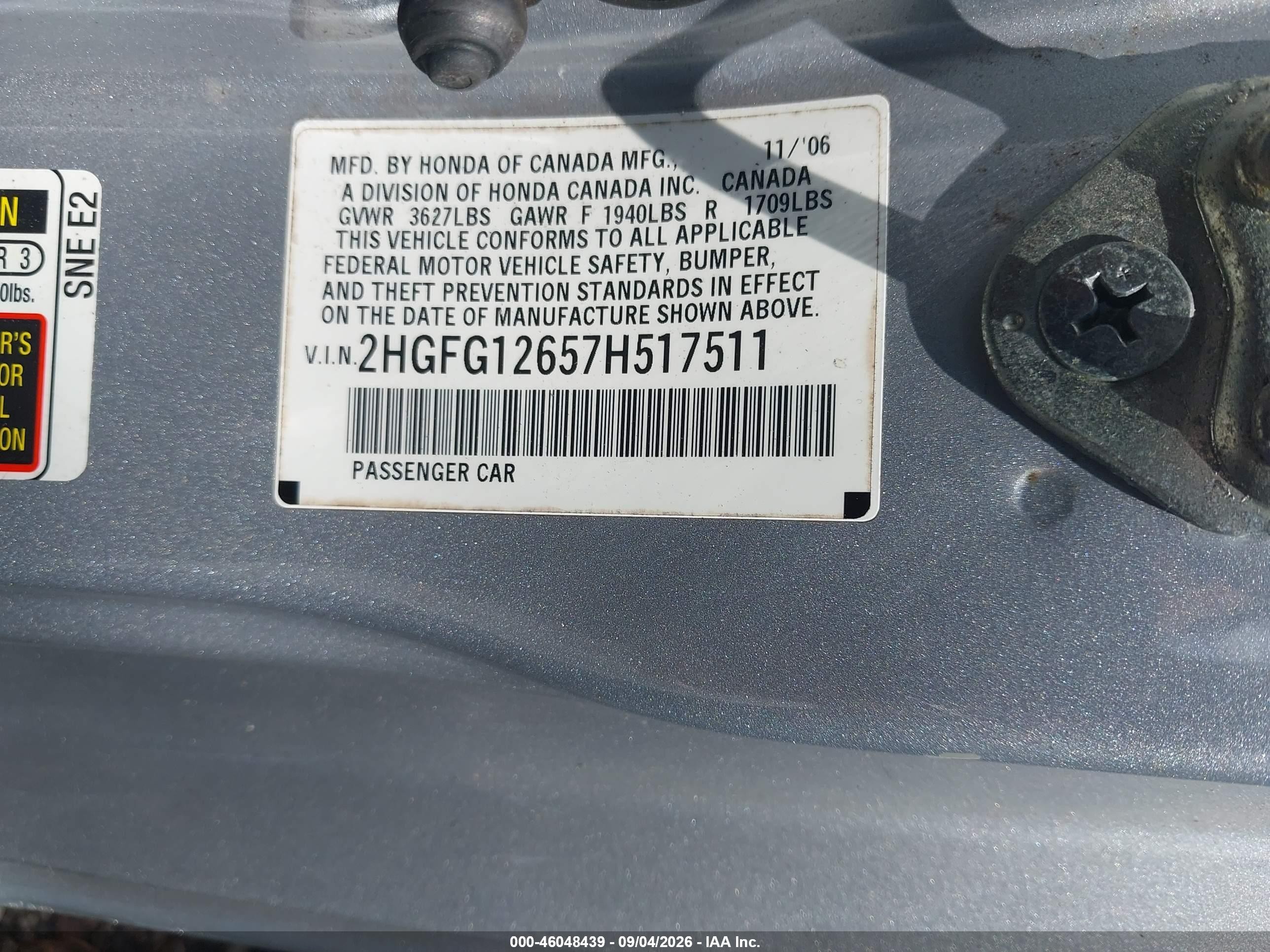 2007 Honda Civic Lx Silver vin: 2HGFG12657H517511